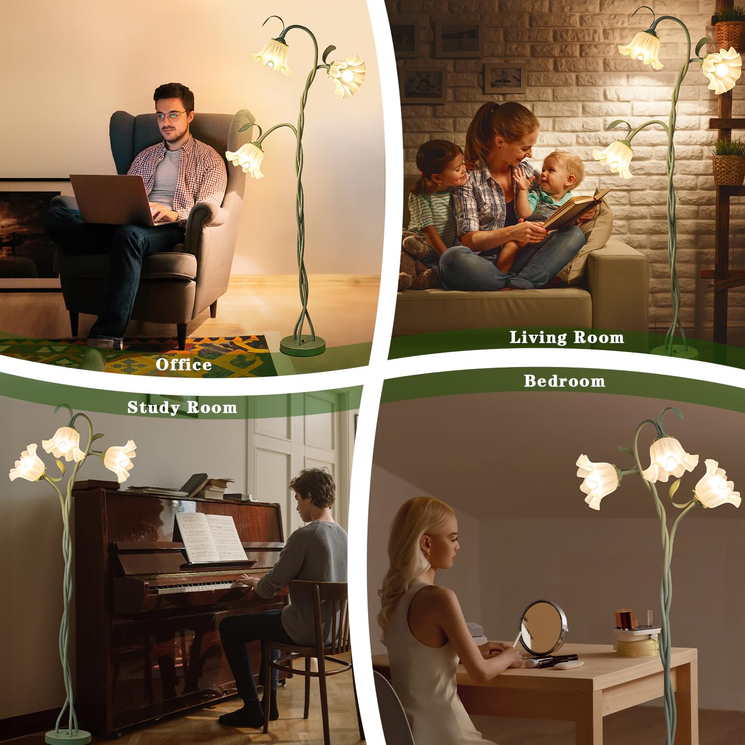 Werfop Flower Floor Lamp For Living Room,? Vintage Tall Flower Reading Lamp Flexible Gooseneck Corner Standing Light With Led Bulb For Bedroom Living Room Office Home Decor