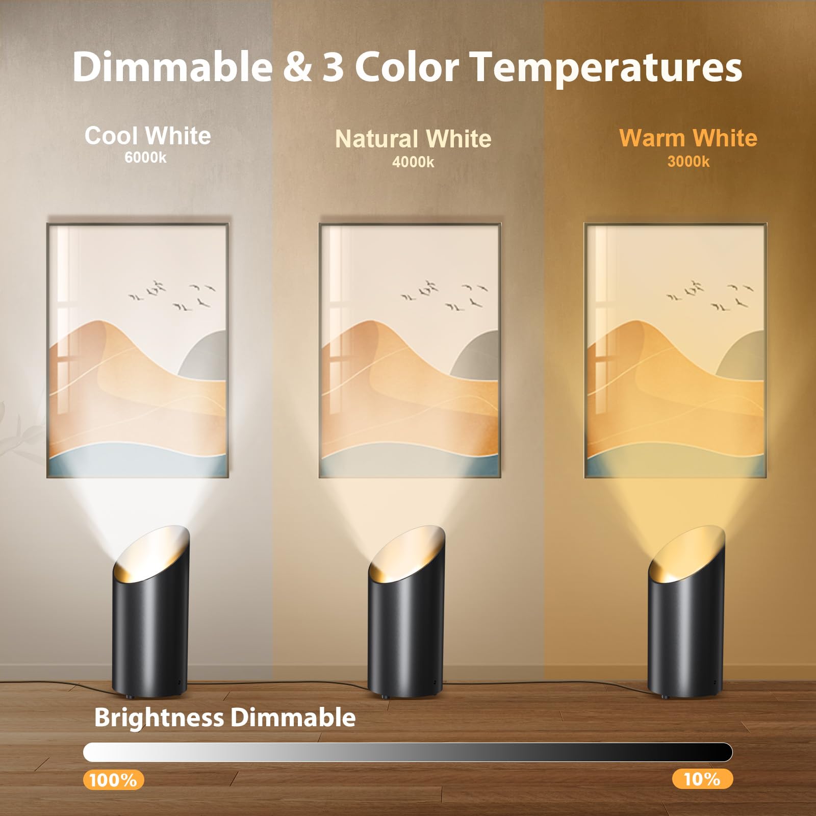Brightown 2 Pack LED Floor Can Lights, 6000K Dimmable Up Lights with Remote, Black, Model HJCL180