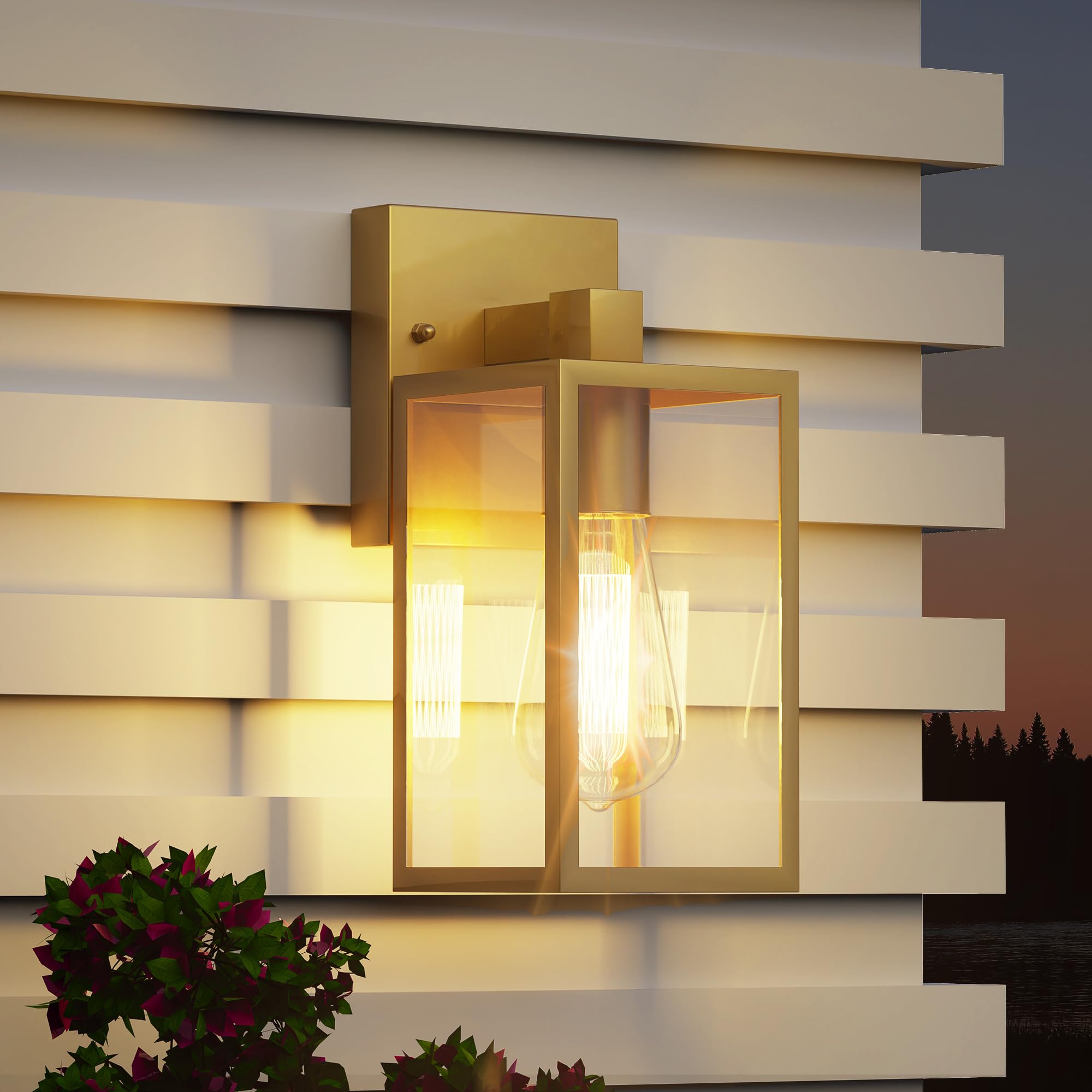 WIHTU Gold Outdoor Exterior Light Fixture for House, LED Front Porch Lights for House, Waterproof Wall Sconce Lantern Lamp, Outs