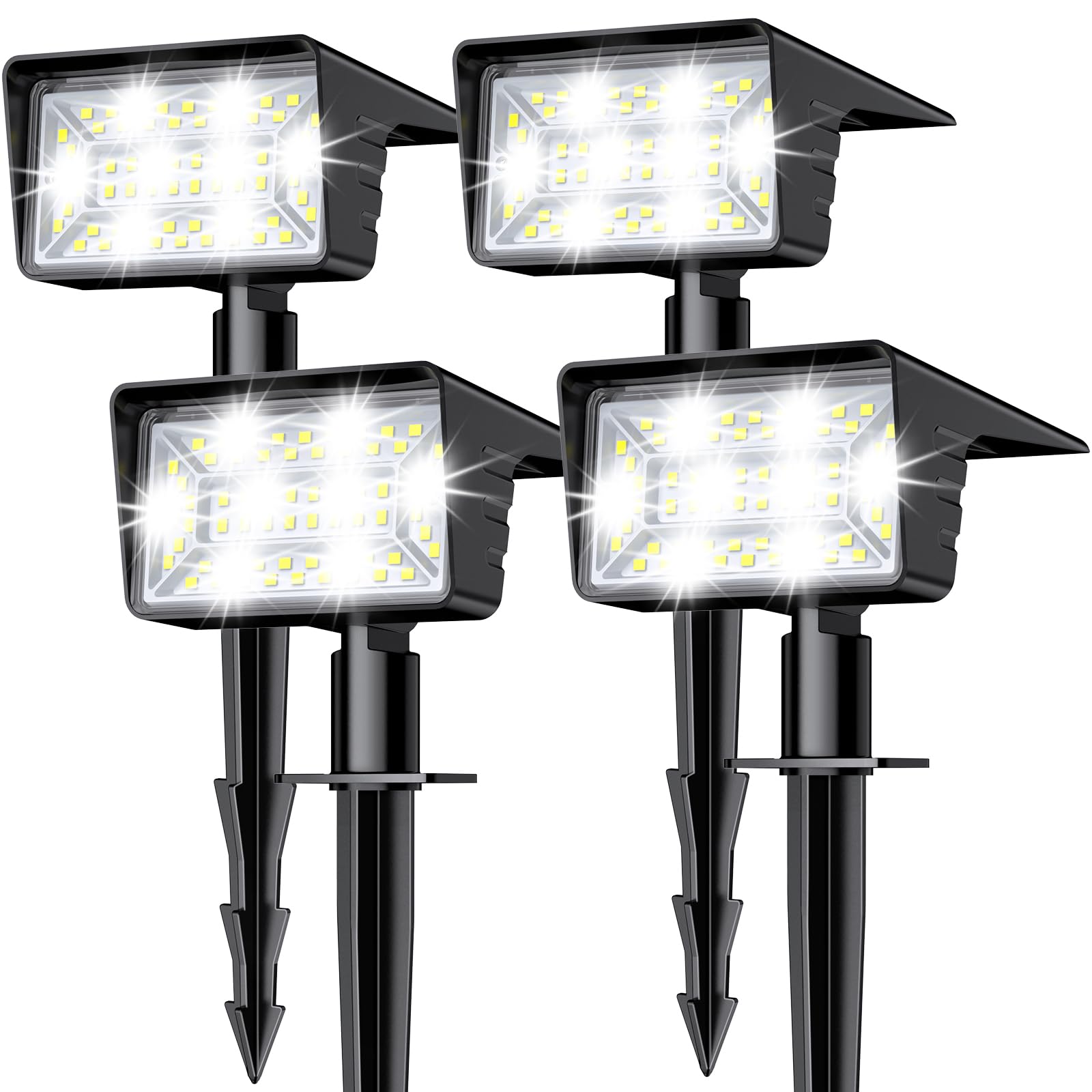 LAMKEEP Solar Spot Lights Outdoor with 60 LED & Auto On/Off, 4 Pack Solar Lights Outdoor Waterproof IP68 with 3 Lighting Modes, 