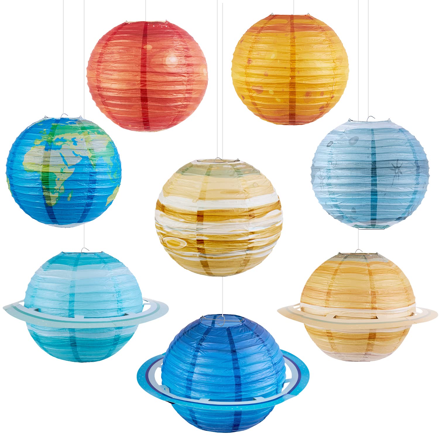 Easy Joy 8 PCS Planet Paper Lanterns Solar System Planets Lantern for Kids Outer Space Party Decorations Space Theme Party Birth