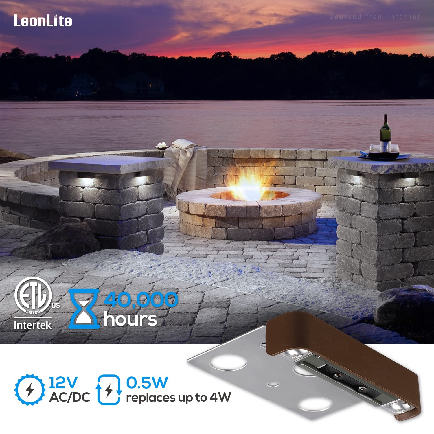 LEONLITE 8-Pack 4 LED Hardscape Paver Lights, 5000K Daylight, Low Voltage 12V, ETL Listed, 40,000 Hours Lifes