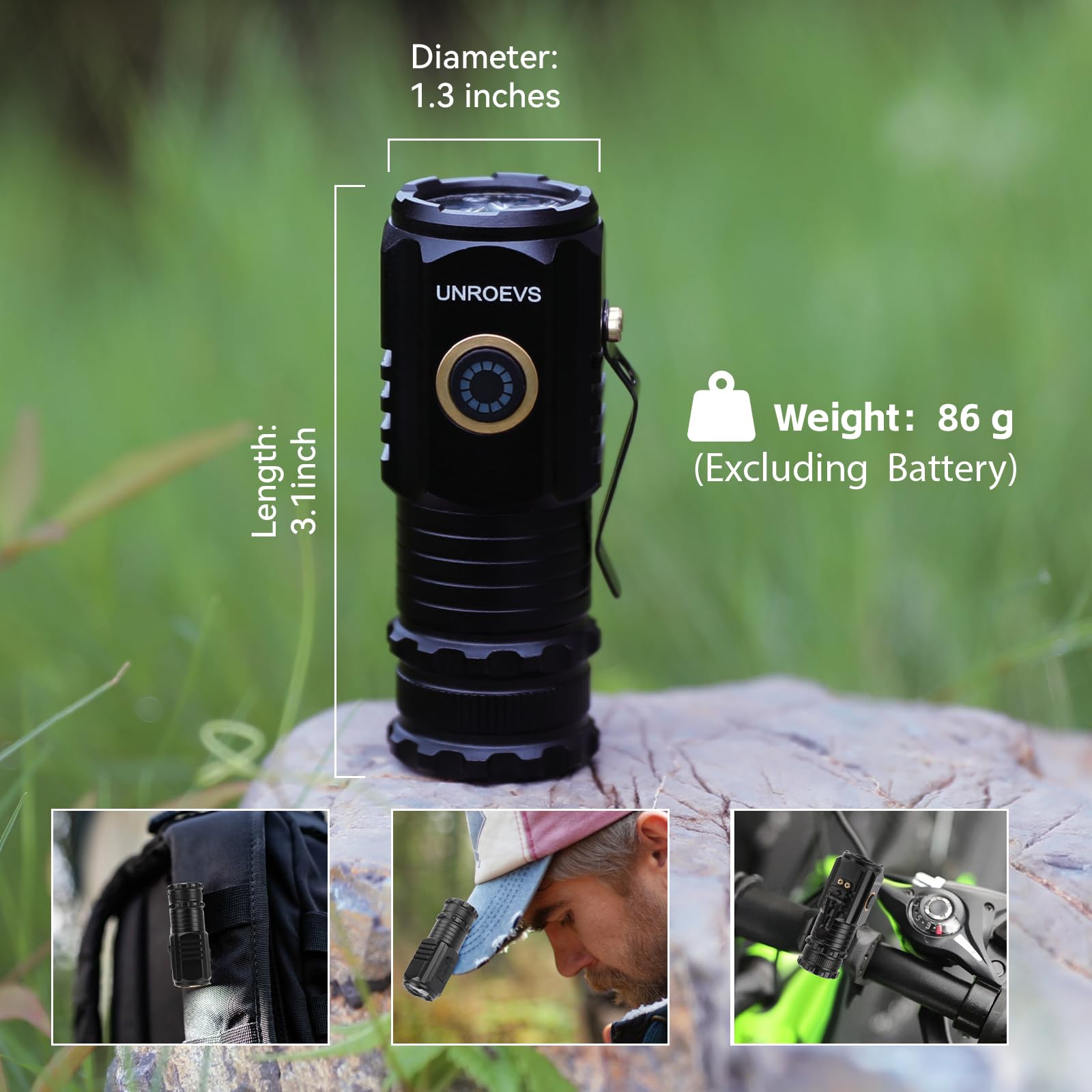 UNROEVS Mini LED Flashlight, 2550 Lumens, 5 Light Modes, Rechargeable USB C, Pocket Size, Black