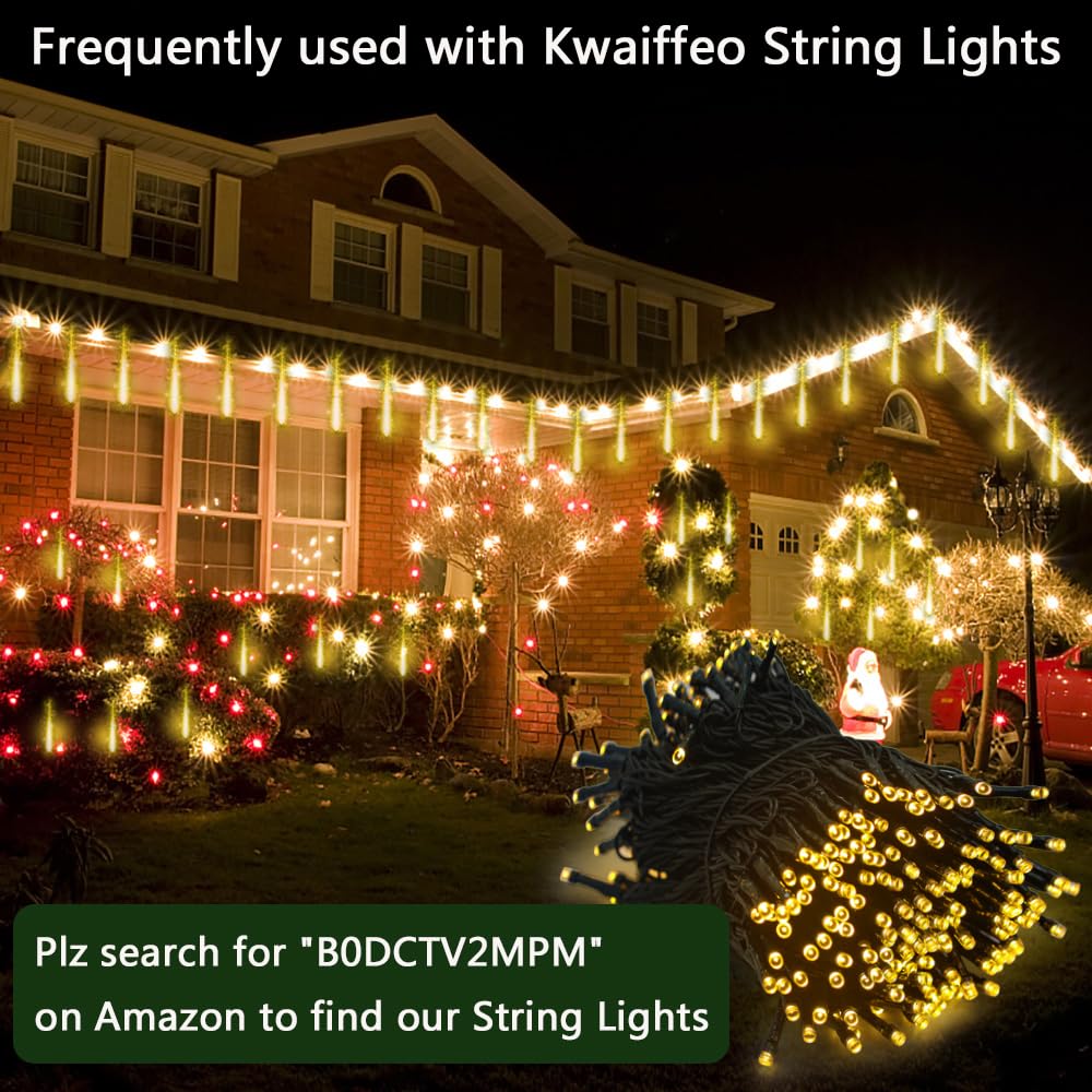 Kwaiffeo Warm White Christmas Lights Outdoor, 24 Tubes(Equivalent To 3 Sets Of 8-Tube) Led Meteor Shower Lights For Xmas Wedding Party Decorations, Warm White Fairy Icicle Lights For Yard Outside