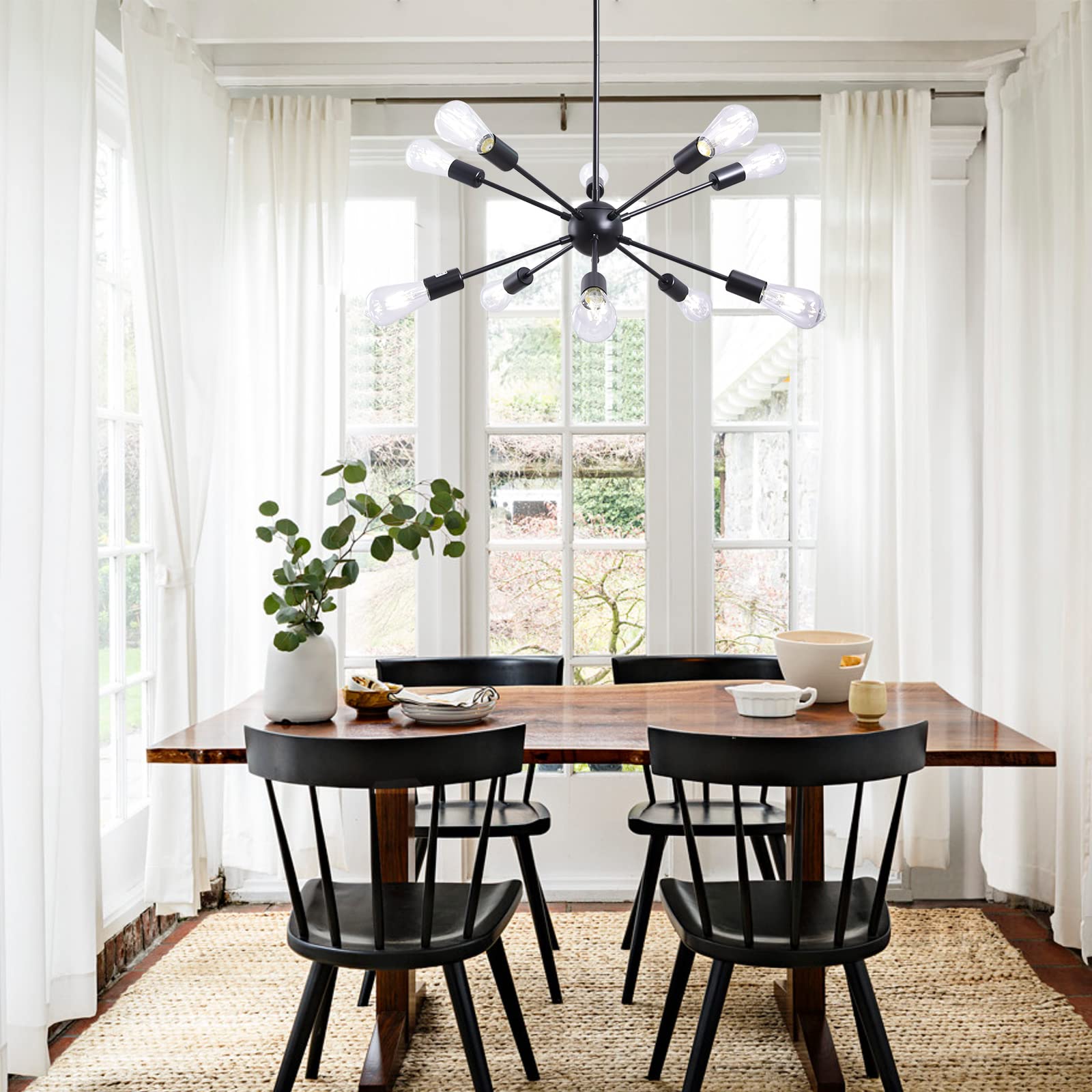 Alisadaboy 10-Light Matte Black Sputnik Chandelier - Industrial Pendant Lighting For Home Decor