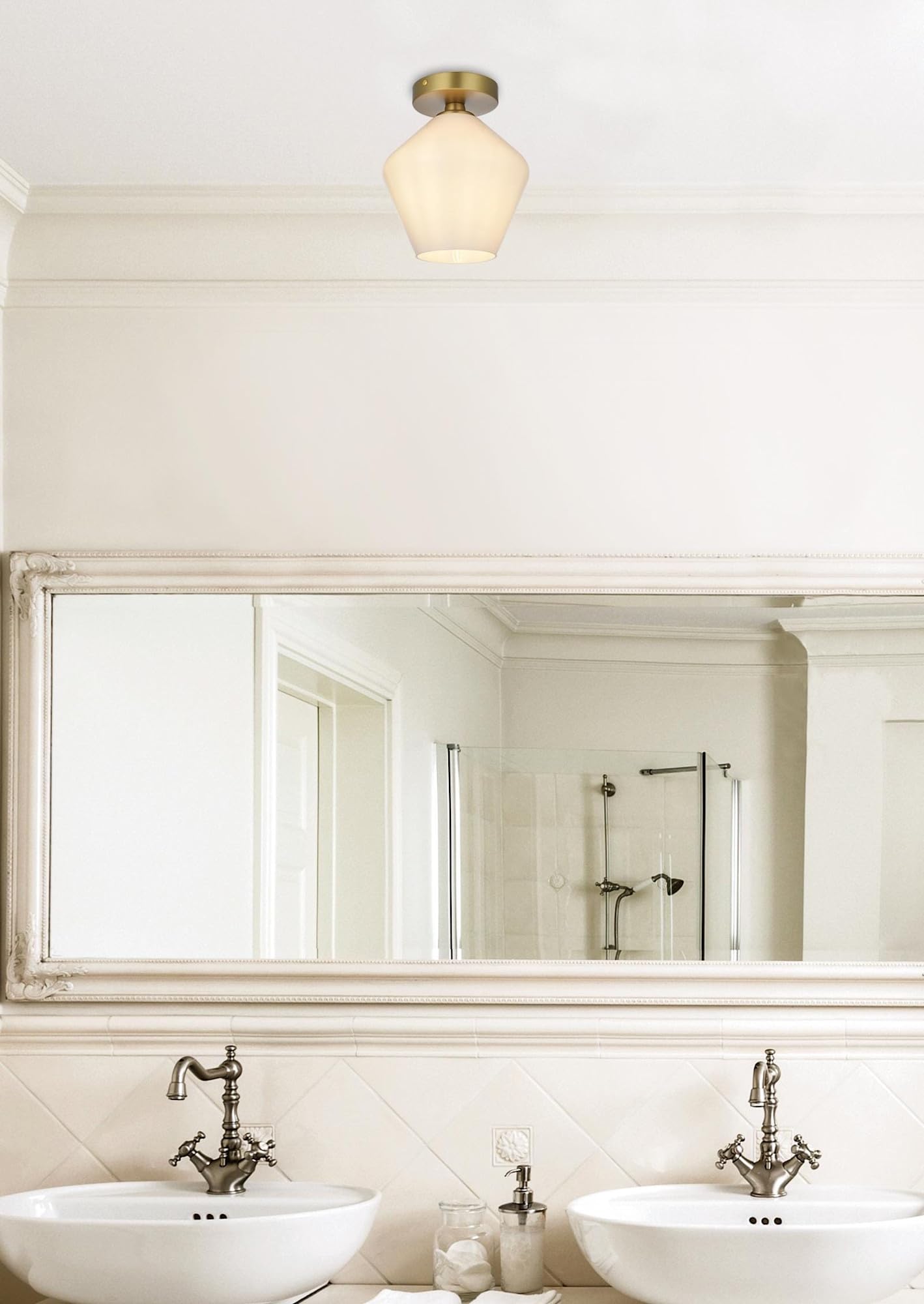 Living District Gene 1-Light Metal & Glass Flush Mount in Brass/Frosted White