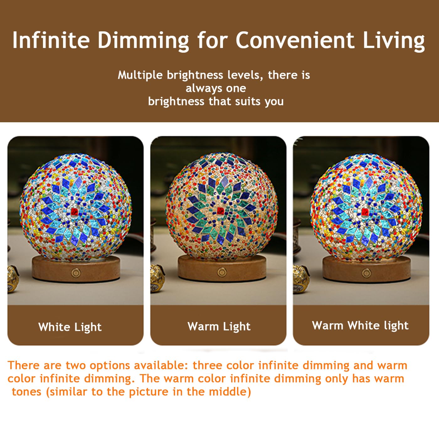 HAIDOLIANG Boho Lamp Mosaic Glass Table Lamp D:4.7in x H:5.2in USB Powered Mediterranean - Blue Wooden Base