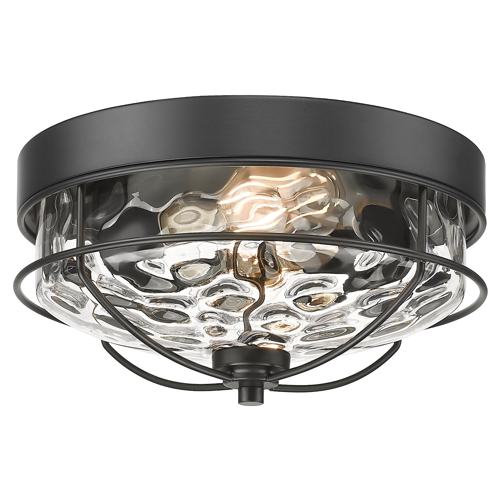 Black Flush Mount Ceiling Light, HWH 12 inch 2-Light Farmhouse Close to Ceiling Light Fixture in Matte Black Finish with Water R