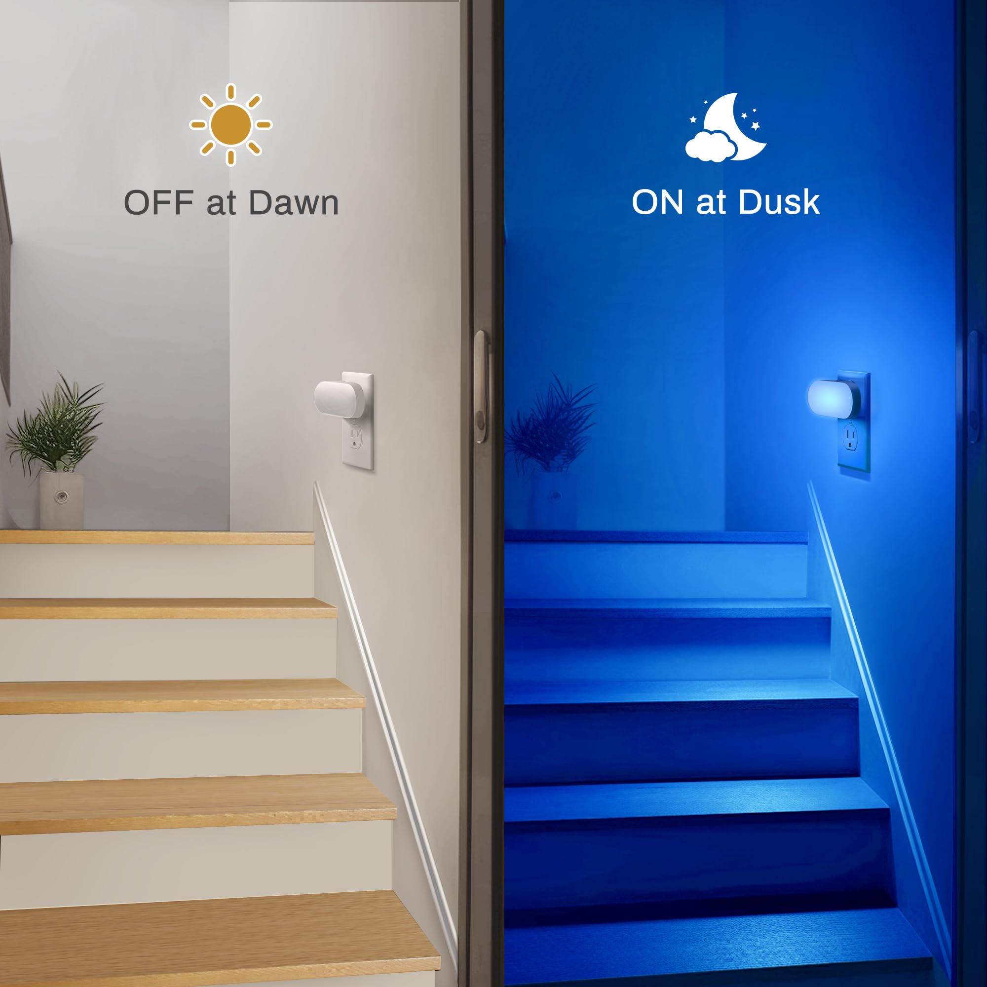 DORESshop Blue Night Light, 1W LED, Dimmable, 4 Pack, Plug-in, Light Sensor, Model D-NL007BLDG-4
