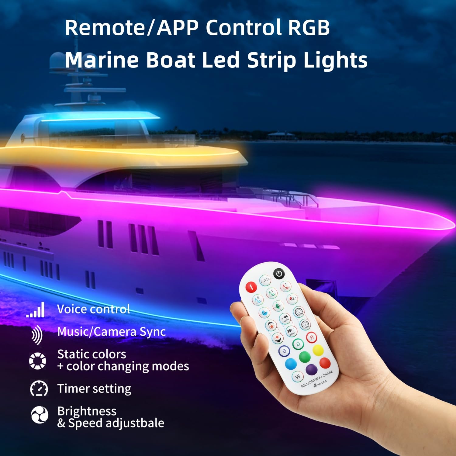VIDLULTD 20FT Marine LED Strip Lights, IP67 Waterproof, RGB, 12V, Silicone, Model VLD07-ER45, Multicolor
