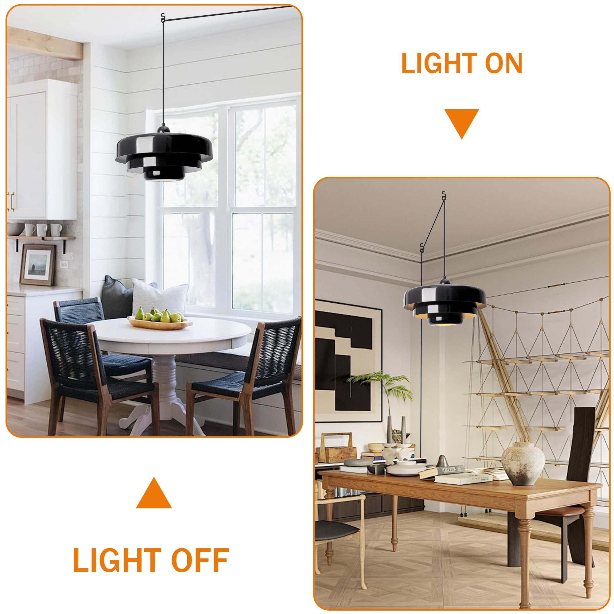 Doungros Black Pendant Light With Plug In Cord Modern Pendant Lighting 3-Layer Nordic Style Metal Shade Hanging Light Fixtures Hanging Lamp For Kitchen Island Dining Room Bedroom