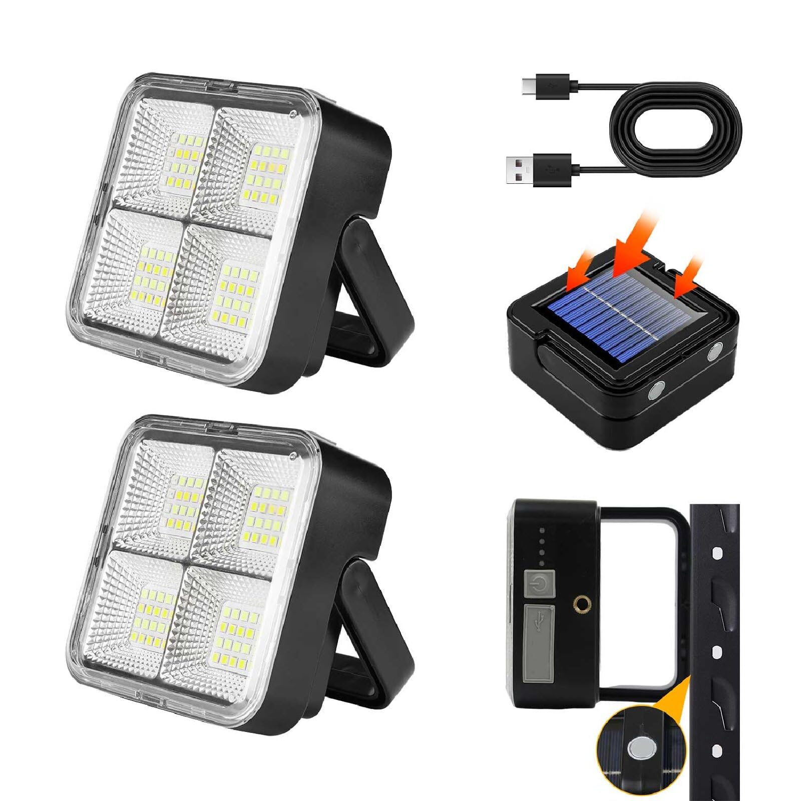 Portable Camping Light, 2 Pack Type-C Rechargeable Magnetic Compact LED Lantern with Built-in Stand, 2-in-1 Tent Light & Emergen