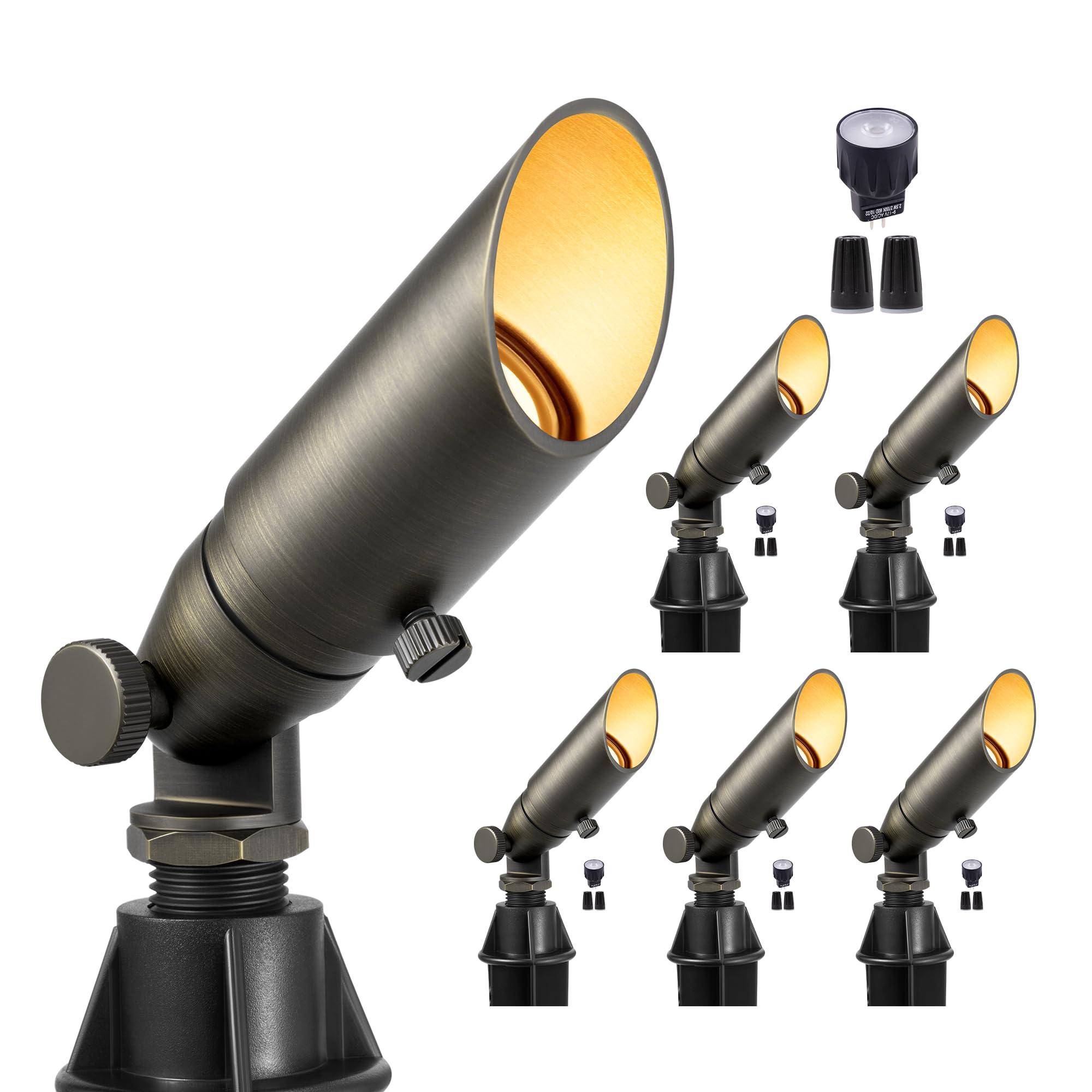 Gardenreet 12V Brass Spot Lights - Low Voltage Landscape Spotlight Outdoor, MR8 Wired LED Uplights Waterproof, Electric 180 Lume