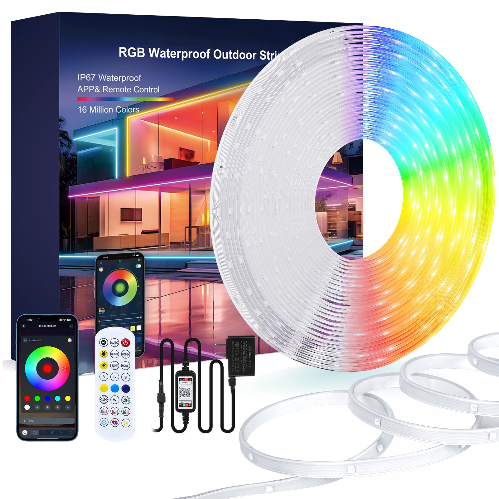 SILFU LED Strip Lights, 130FT (2 Rolls of 65.6ft), Waterproof IP67, RGB, 24Key Remote, Music Sync, Room Decoration