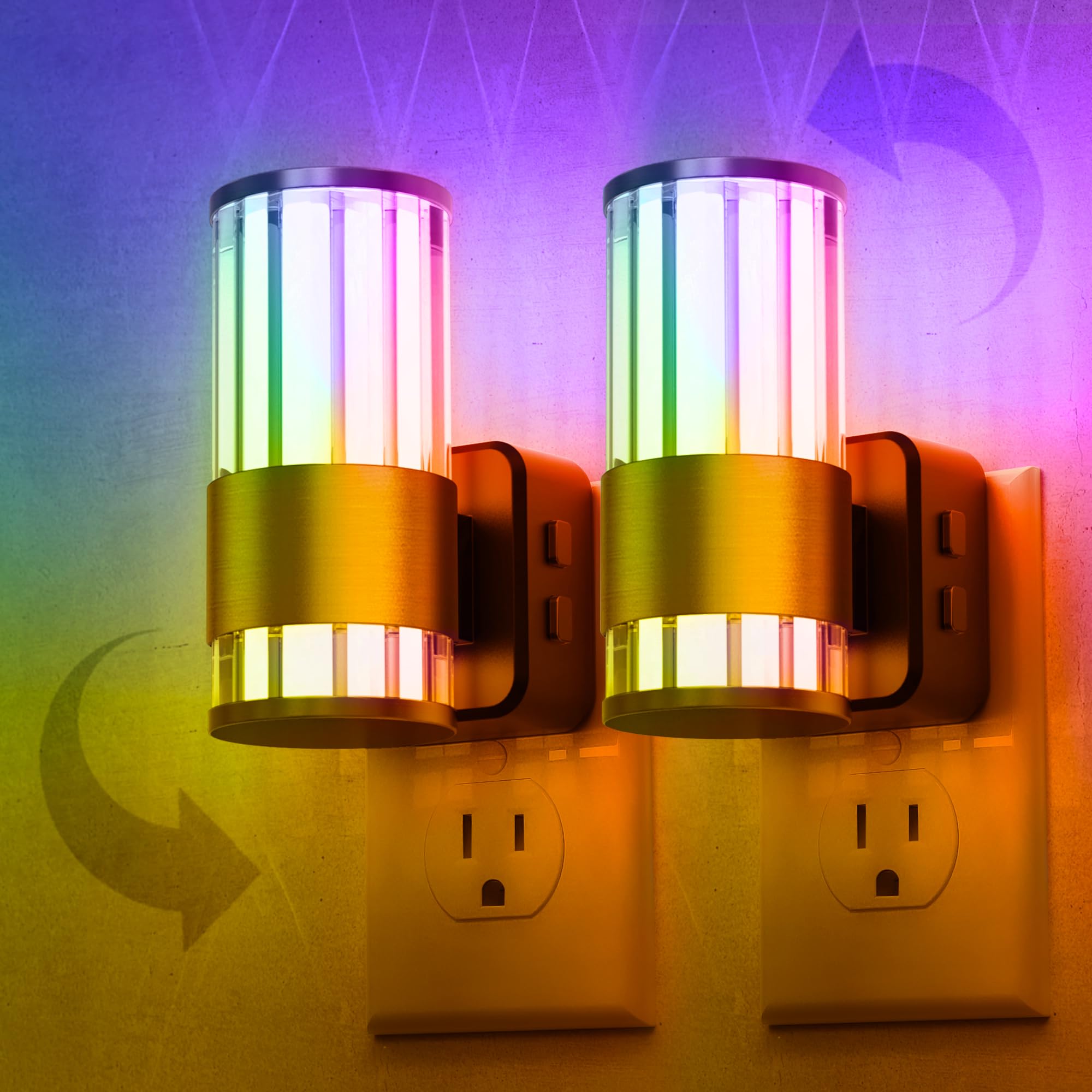 L LOHAS LED Night Light 10-Color RGB Adjustable 2 Pack Plastic Gold Ring-Stripe Model A-GY22509US-2