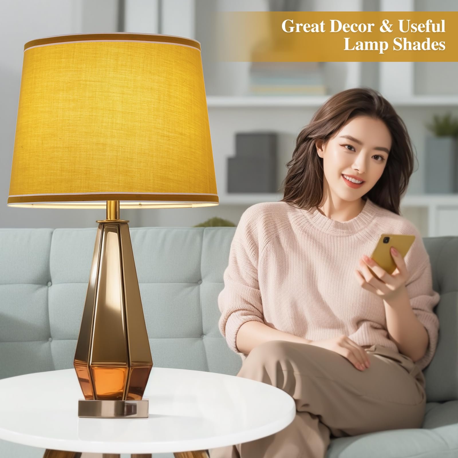Lamp Shades Set Of 2, Drum Lampshades, Lampshade 10 Inches Height, Lampshades For Table Lamp, Floor Lamp, Pendant Light, Yellow