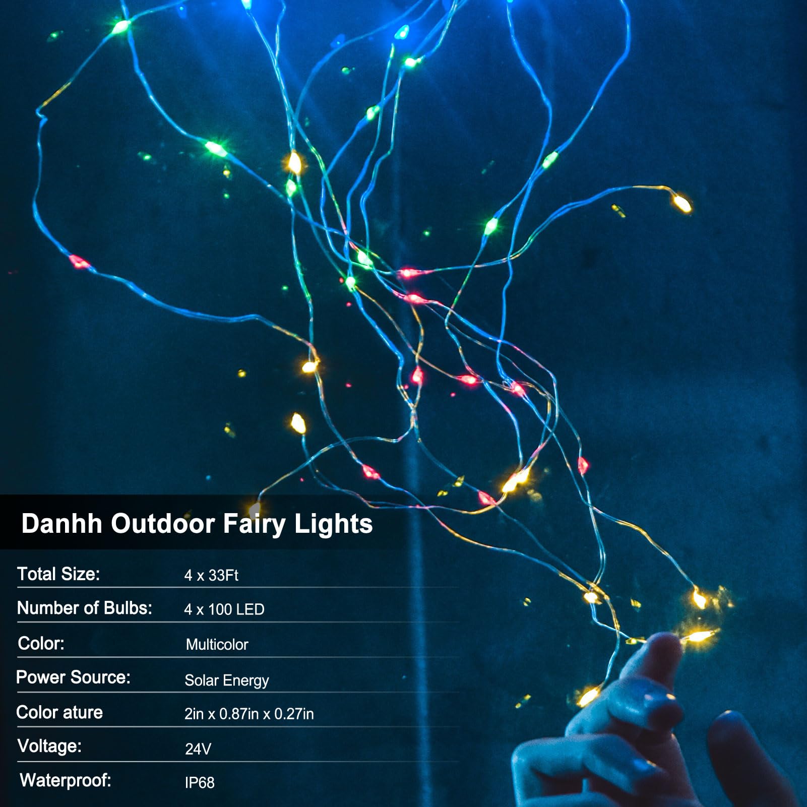 Danhh 4 Pack Solar Fairy Lights 400 LED, Waterproof Twinkle Lights, 131.2Ft Silver Wire, Multicolor for Garden Party Decorations
