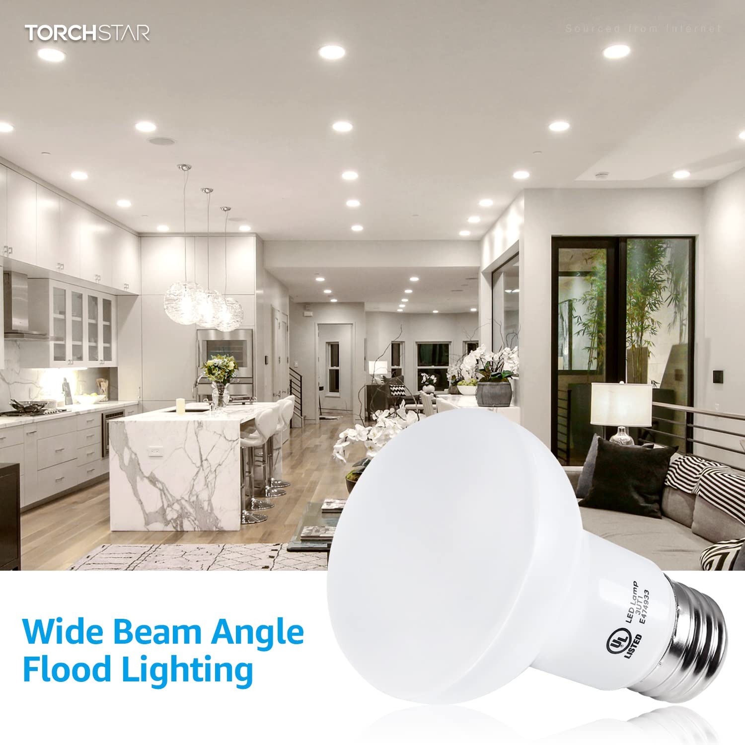 TORCHSTAR BR20 LED Bulbs 8-Pack, Dimmable 7.5W (50W Eqv), Cool White 4000K, E26 Medium Base, Model 647