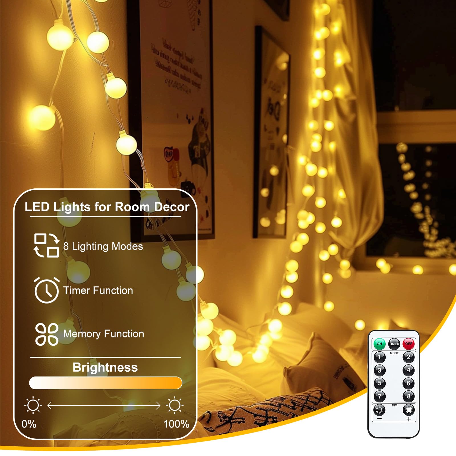 Minetom Led Globe String Lights, 2 Pack Total 46Ft 100 Led Usb Operated Fairy Christmas Lights With Remote, Xmas Twinkle Lights For Party Wedding Wall Dorm Patio Canopy Room Decor
