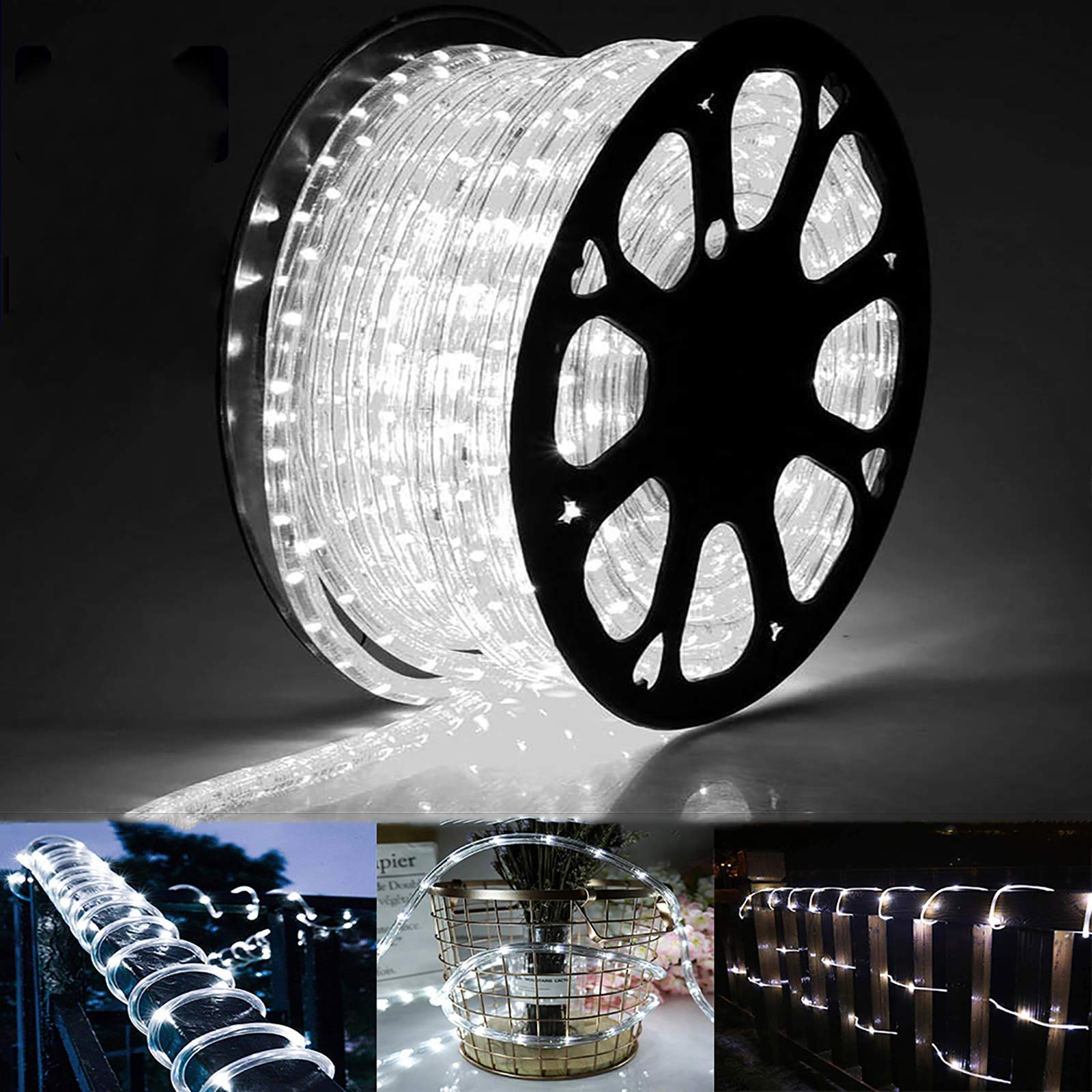 Toodour LED Rope Lights Outdoor, 100ft 720 LED Christmas Tube String Lights, 8 Modes Connectable Clear Tube Decorative Lighting 