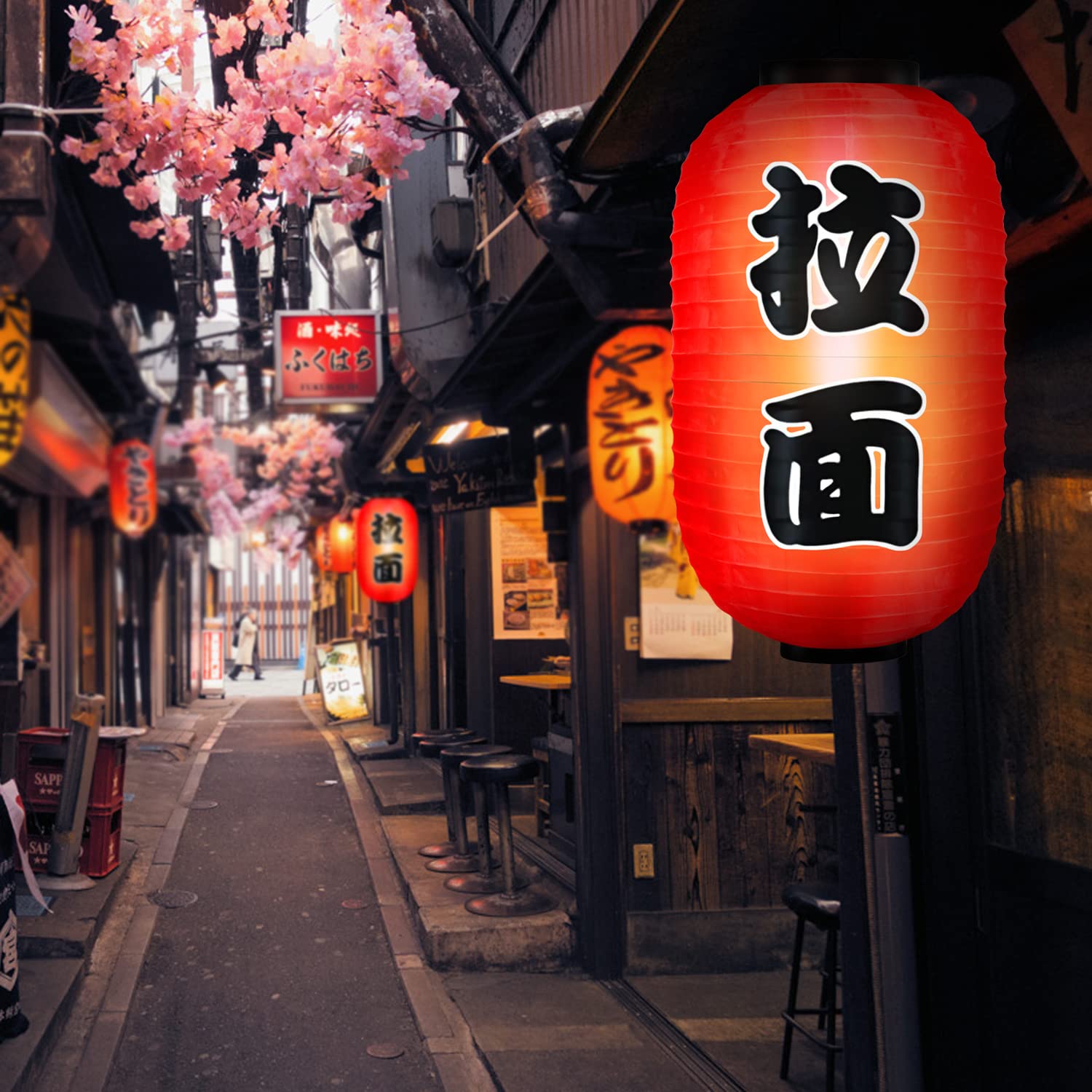 18X10 Inch Red Silk Hanging Ramen Bar Lantern Traditional Japanese Style, Zuext Set Of 4 Waterproof Festive Indoor Outdoor Lamps