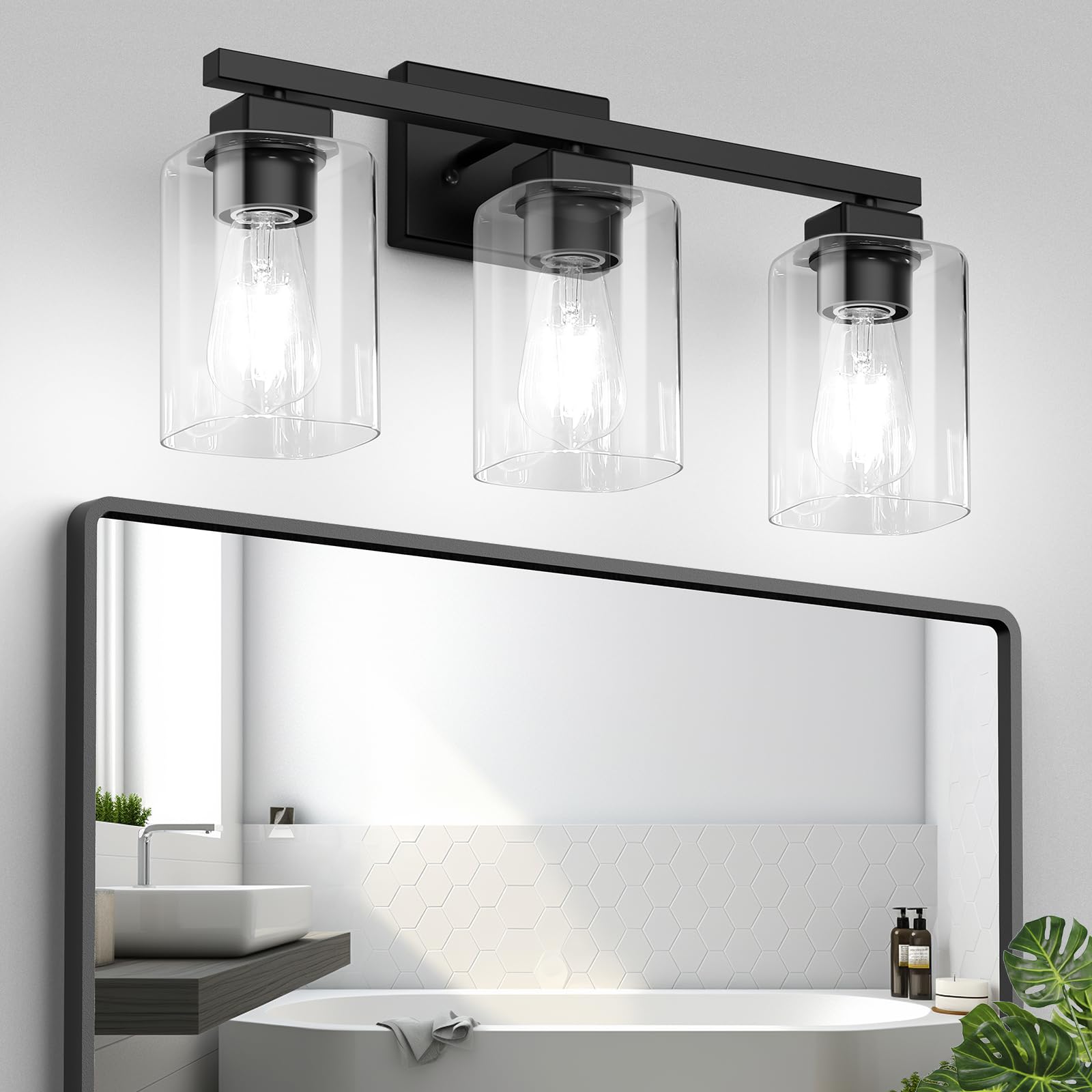 BesLowe 3-Light Bathroom Light Fixture, Modern Matte Black Wall Sconce, Model B19003P