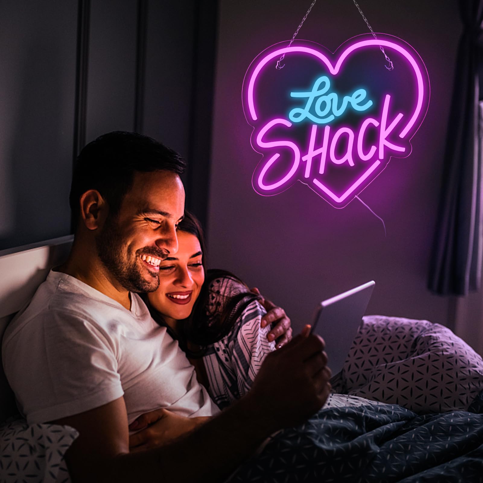 JFLLamp Neon Wall Decor Sign, Love Shack, 12.2x13 Inch, Acrylic, Azure+Pink, Model NS-Love Shack 001