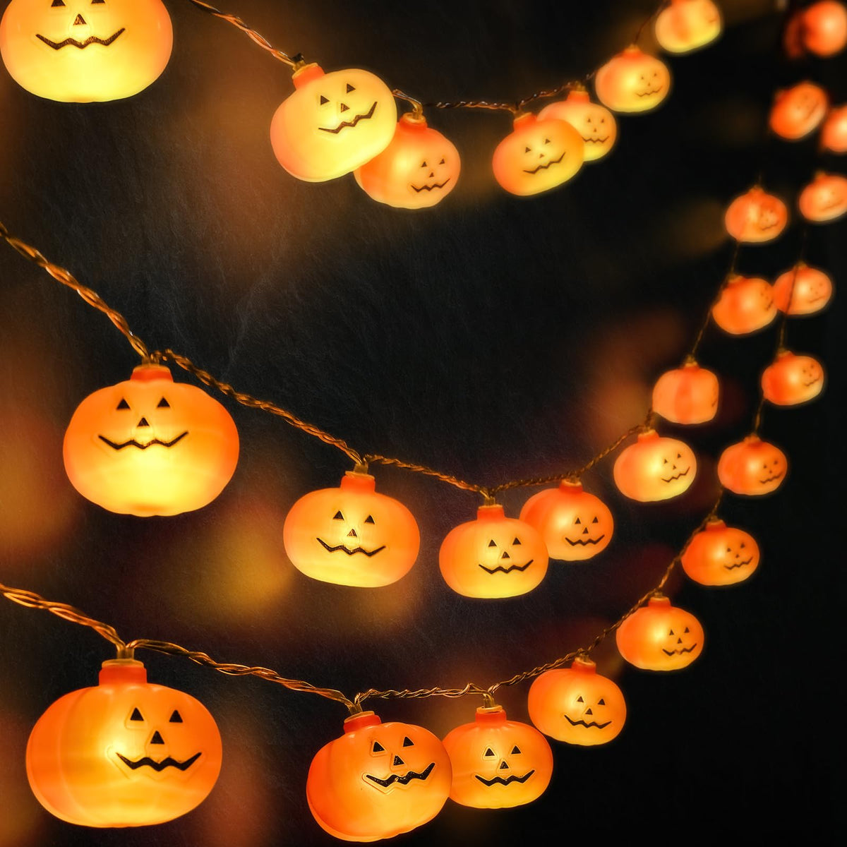 Halloween Decoration, 10Ft 20 Led Pumpkin String Lights, Battery Operated 2 Mode Steady/Flickering Waterproof Halloween Lights F