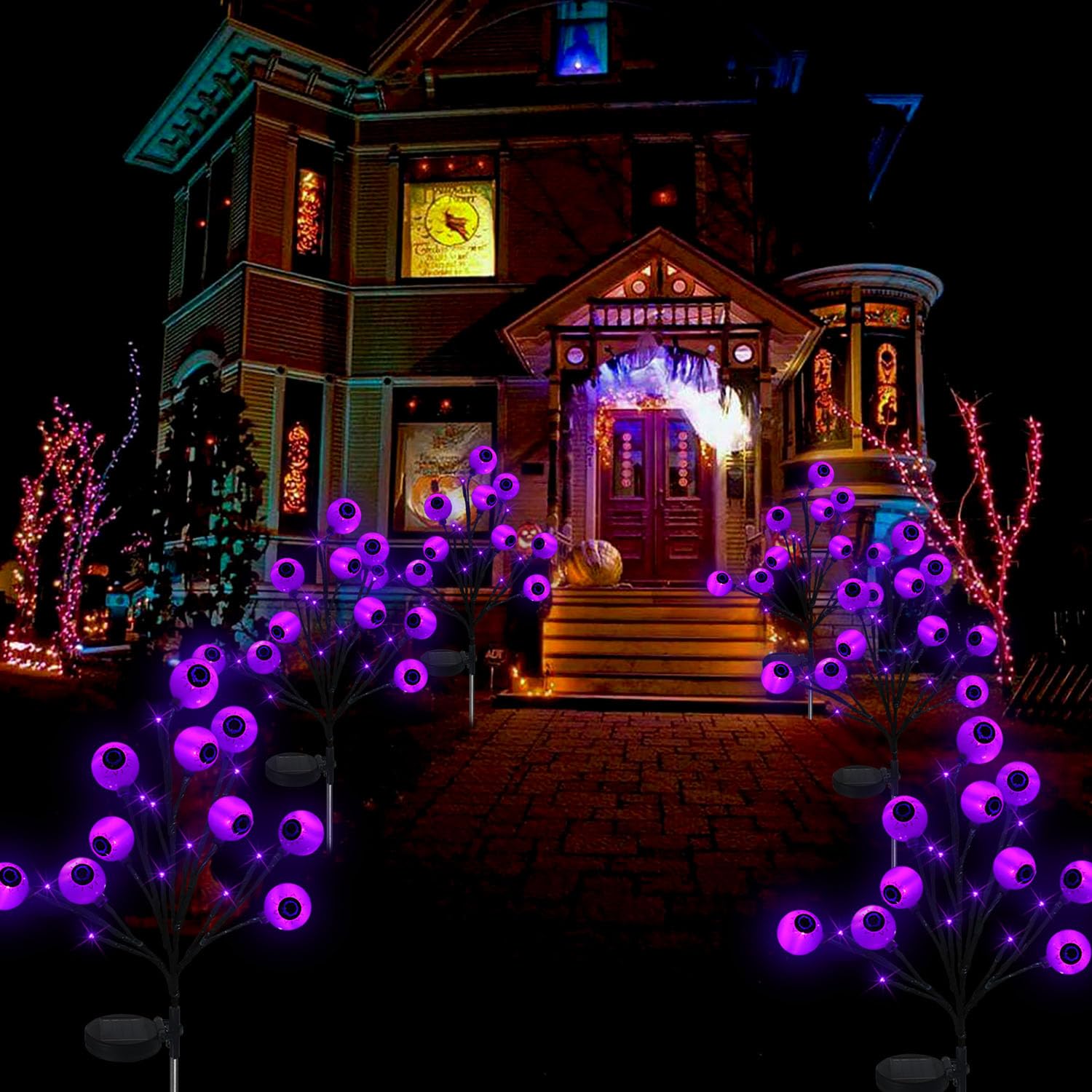 Ohwewant 2 Packs Purple Eyeball Solar Halloween Pathway Lights For Outdoor Decor