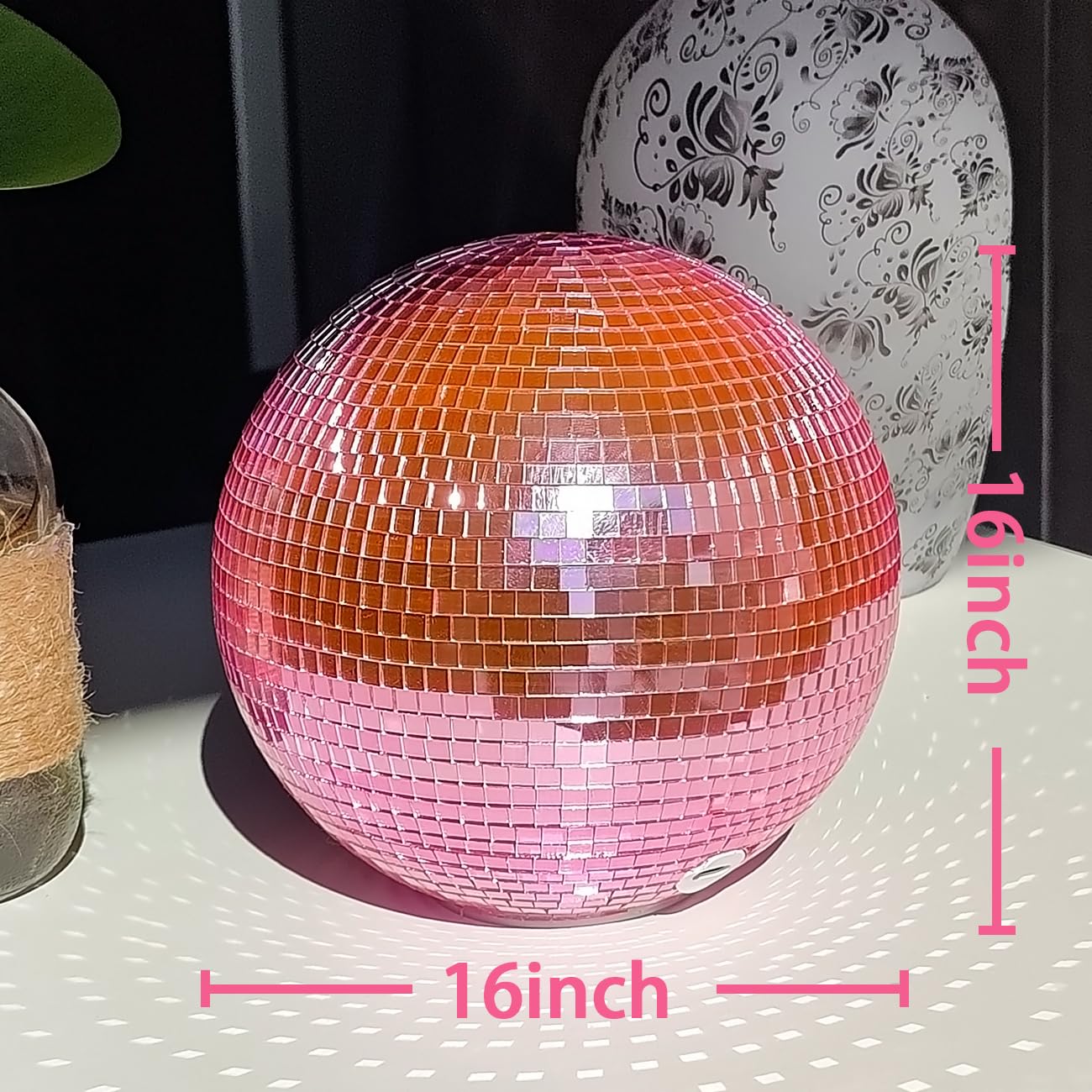 IJG Pink Disco Ball - 6 Inch Reflective Plastic Home Art Decoration, Warm Light, Bar Ornament