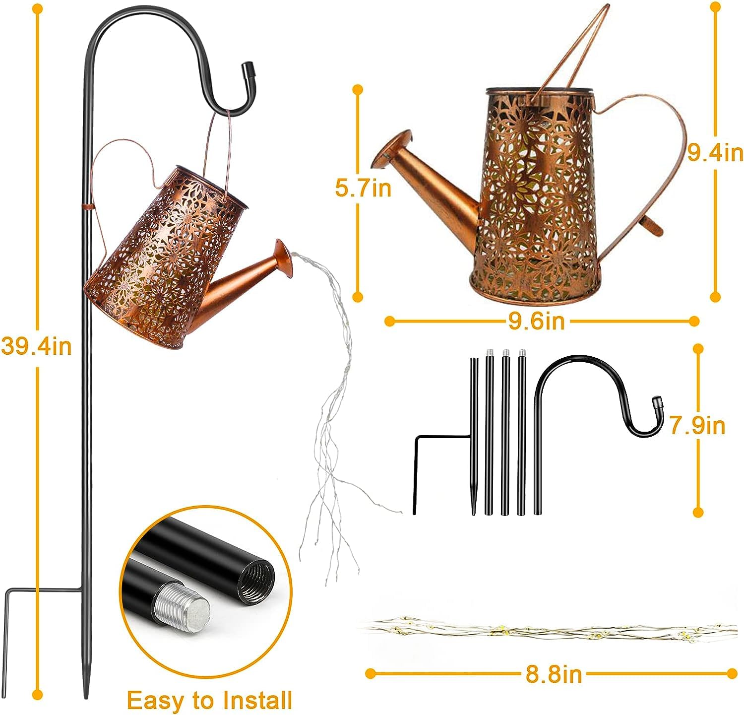 Forlivese Solar Watering Can Lights - 2Pcs Waterproof 36Led Outdoor Garden Decor, Yellow