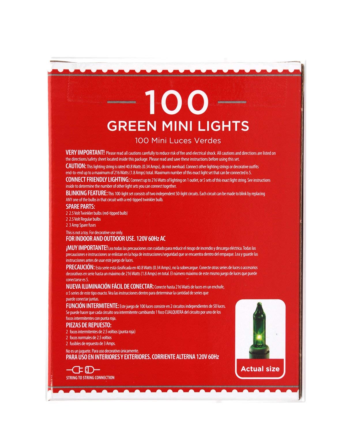 HOLIDAY TIME 100 Green Mini Lights - Green Wire - 2 Pack - Perfect for Holiday Decor