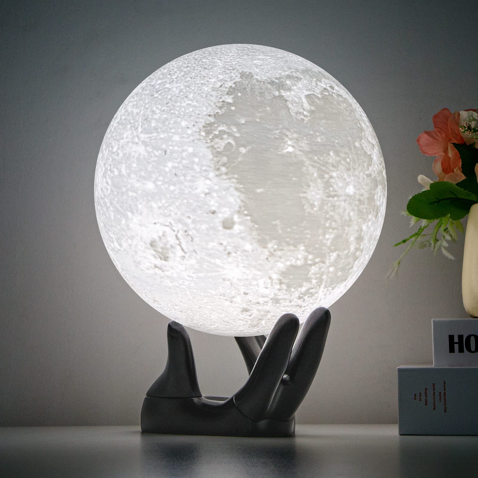 BRIGHTWORLD Gifts for Women, 7.1 inch Moon Lamp 3D Printing Moon Light 16 Colors Night Light for Kids Room Home Decor, Gifts for