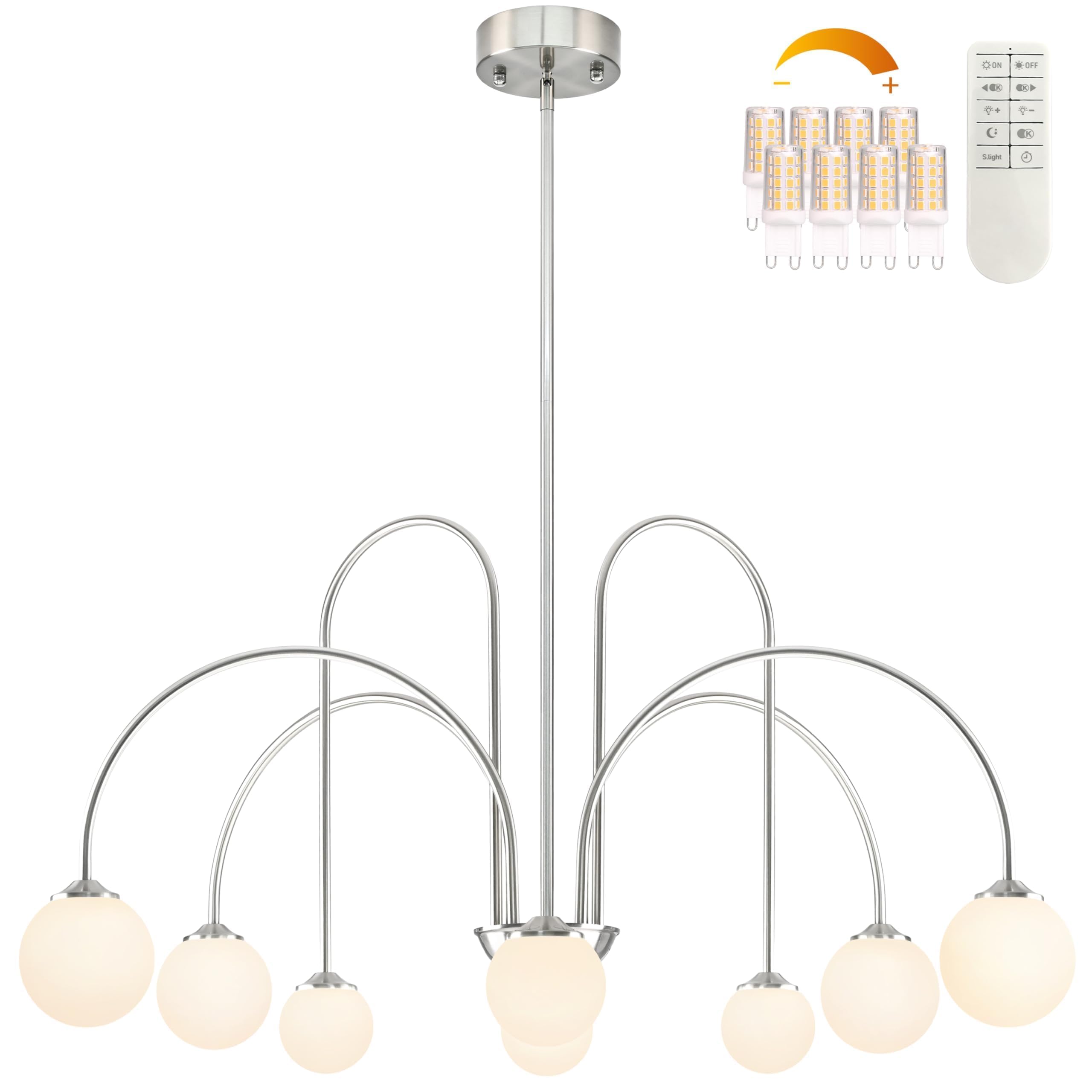 Bagood Nickel Sputnik Chandelier 8-Light Globe Pendant Light 38.5    Modern Sputnik Light Fixture With Milk Glass Globe Shade Di