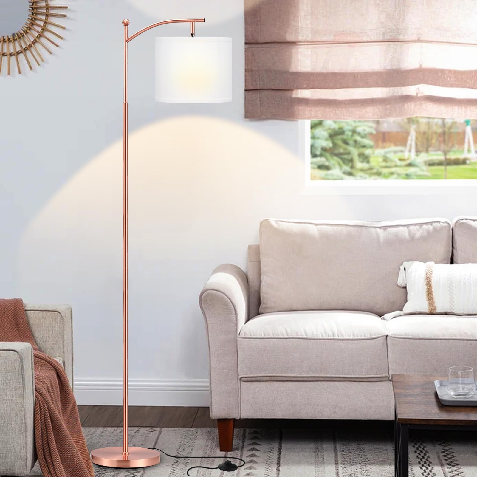 60'' Floor Lamps For Living Room With 3 Color Temperatures, Adjustable White Shade With Rose Gold Pole, Tall Lamps For Living Ro