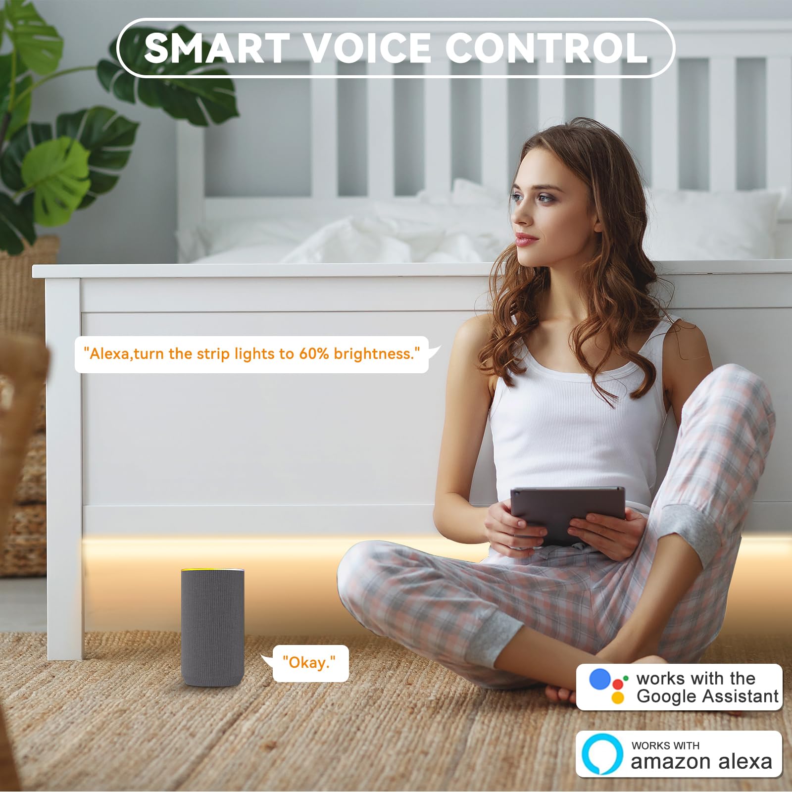 Pautix Cob Led Strip Light 65.6Ft/20M,9600 Leds Warm White 2700K,Work With Alexa/Google Assistant,Cri93+ Super Bright High Lumen