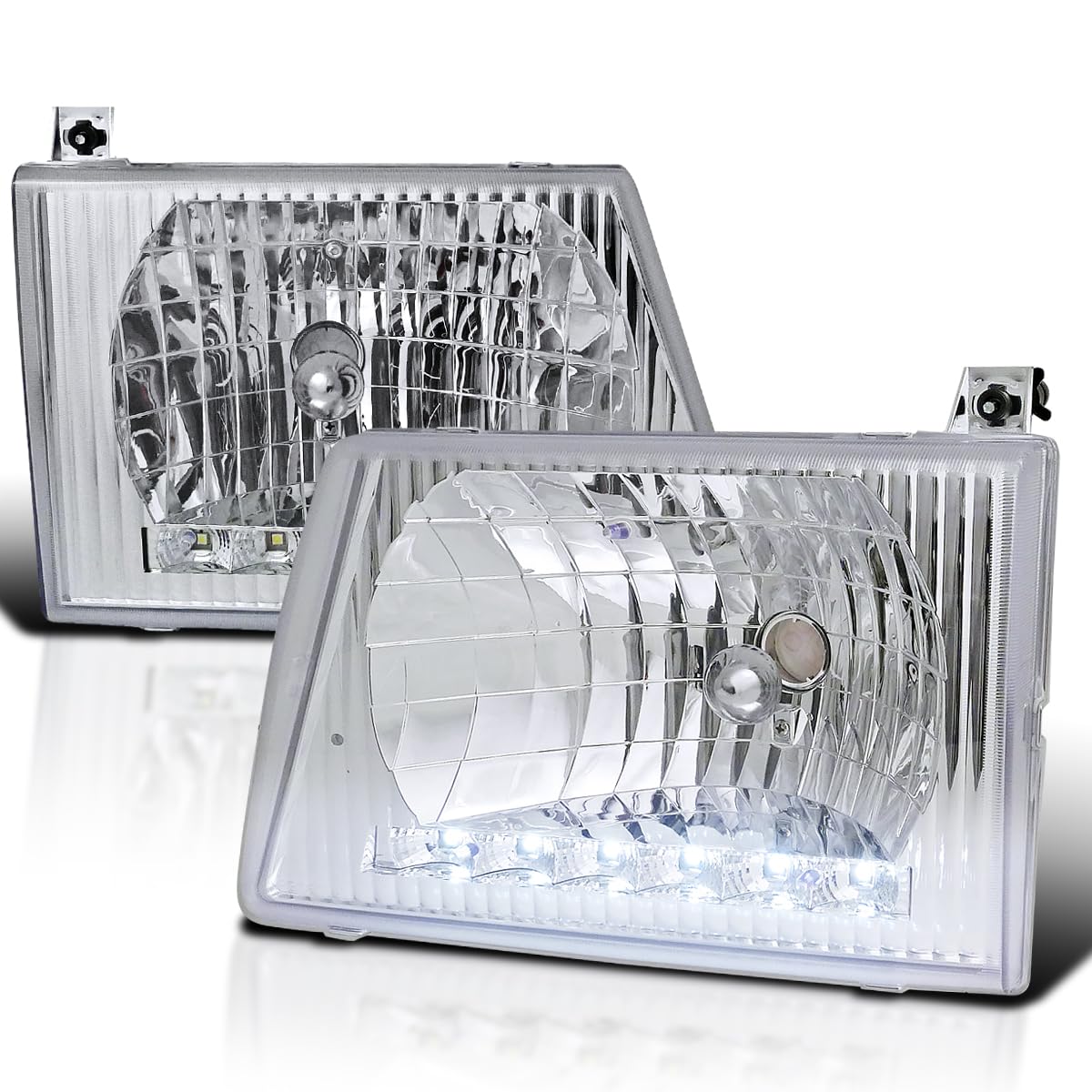 Spec-D Tuning Smd Led Chrome Housing Clear Lens Headlights Compatible With 1992-2006 Ford Econoline Van E150 E250 E350 E450 L+R