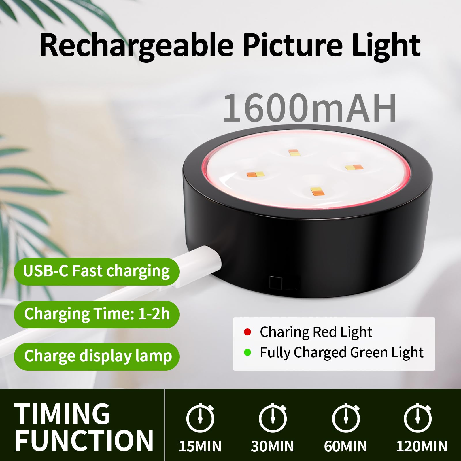 Tututry Picture Lights - Rechargeable LED Wall Lights, 3 Modes, Remote Dimmable, Black, 6 Pack, Model QBHD001