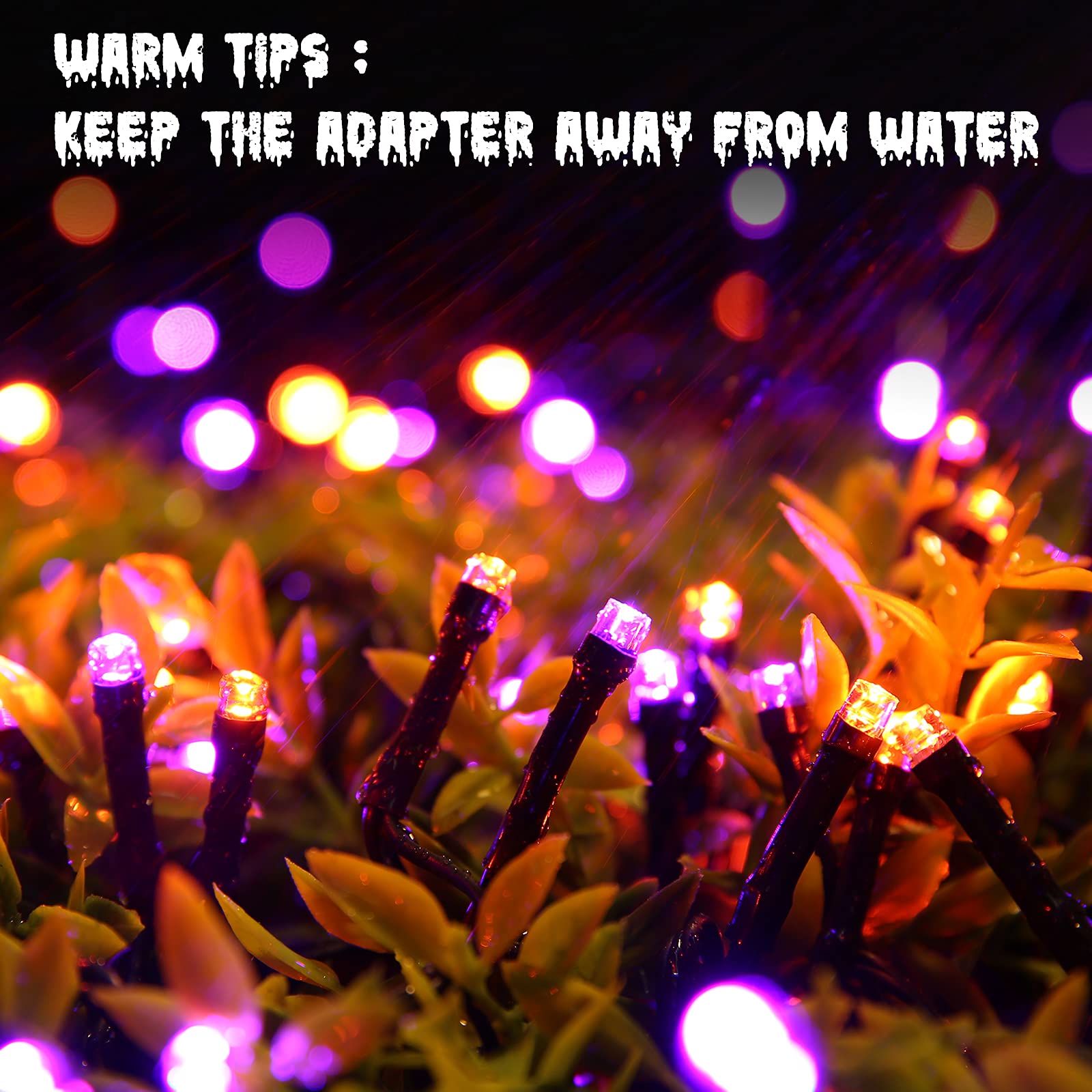 Jnaurb Halloween String Lights, 300 LED Waterproof Fairy Lights, 114ft, Orange & Purple, 8 Modes, Indoor/Outdoor Decor
