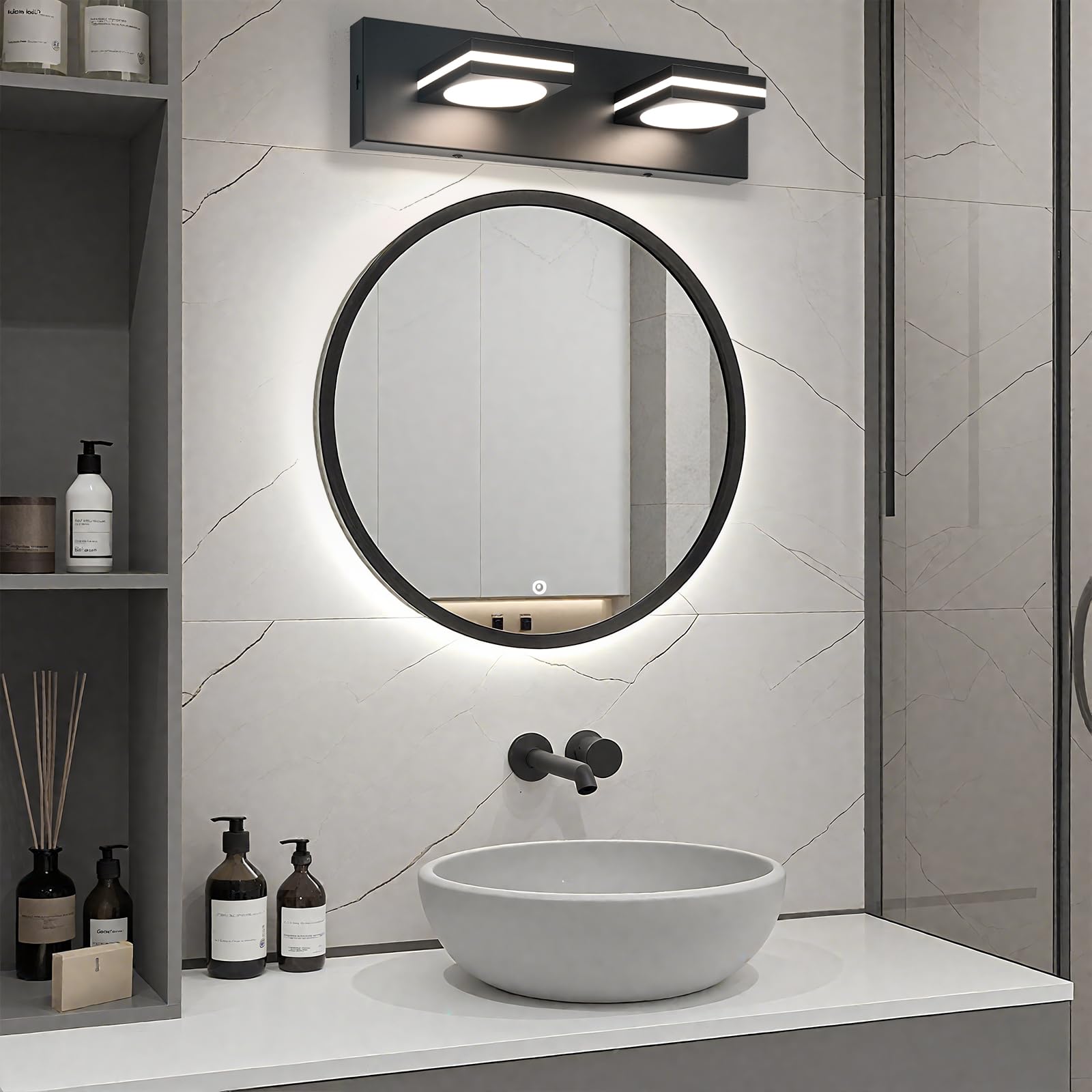 Okeli 2-Light Led Bathroom Vanity Light Fixtures  Matte Black Modern Bathroom Wall Lighting Fixtures Over Mirror (3Cct  3000K-6000K)