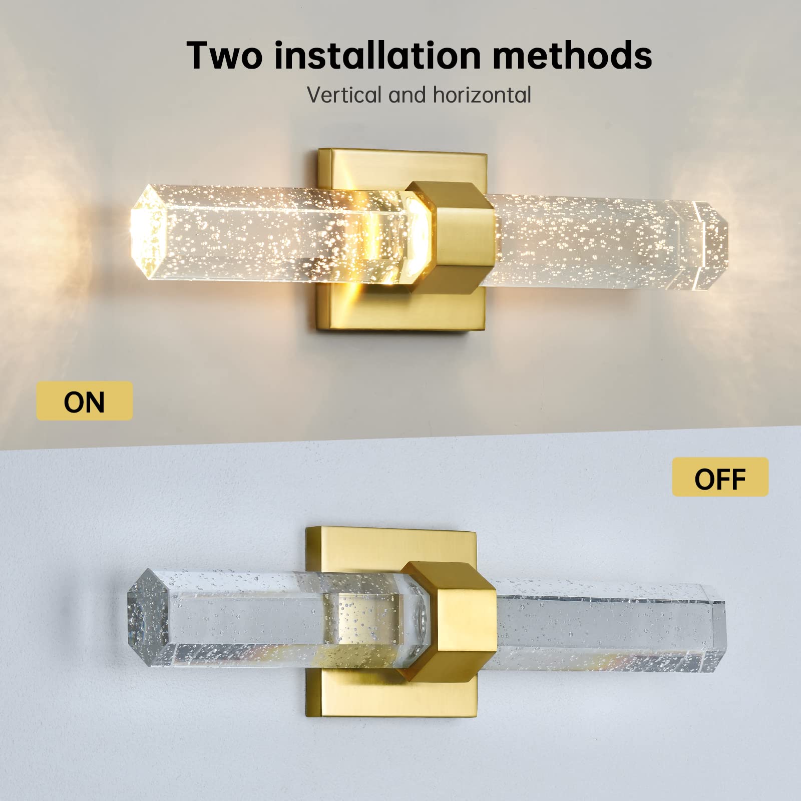 Epinl Bathroom Sconce Wall Lighting - Modern Gold Wall Sconce Crystal Wall Light 3000K Led Wall Mount Light Vertical And Horizon