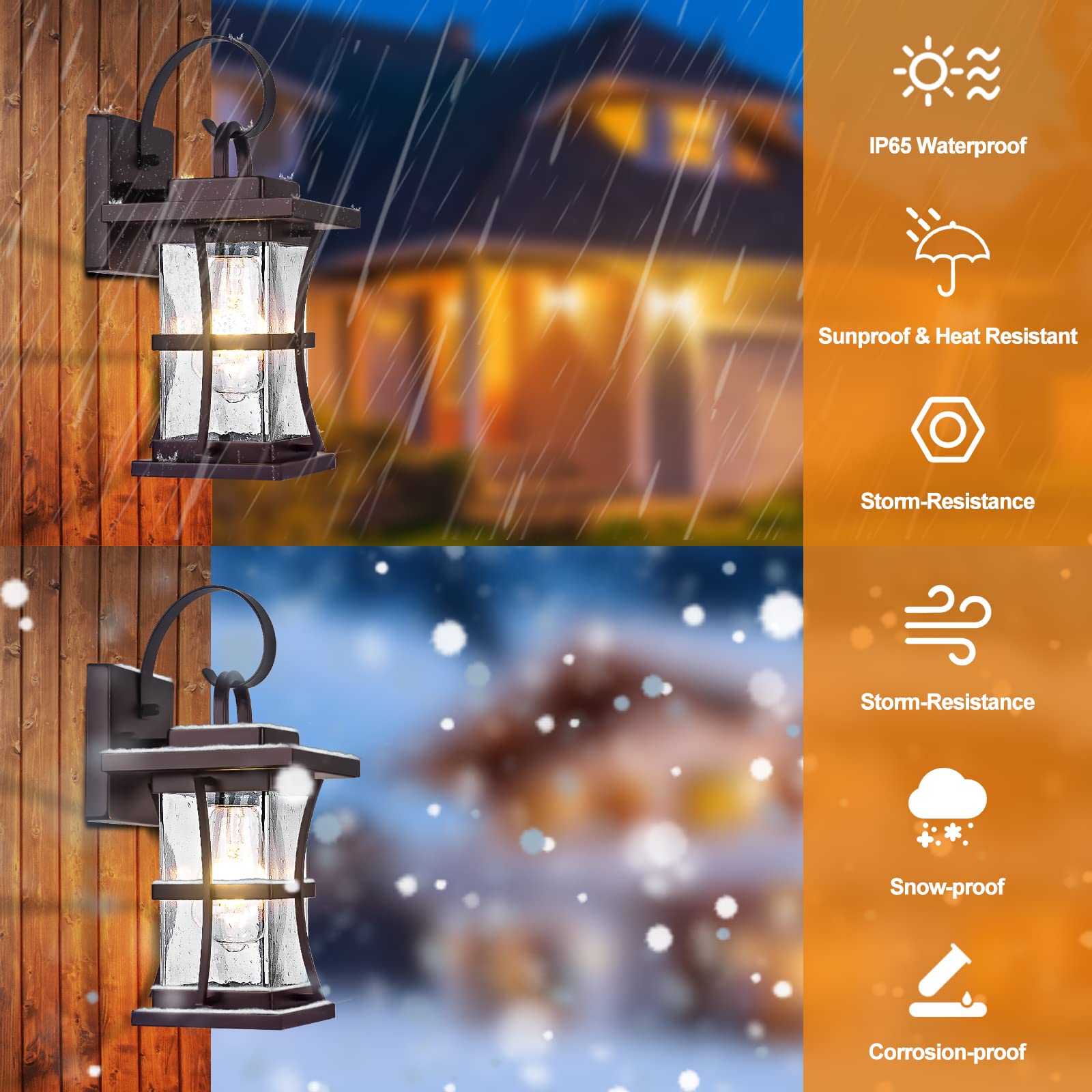 2 Packs Outdoor Wall Light, Oil Rubbed Bronze Exterior Light Fixture Waterproof Porch Sconces Wall Mounted Lighting, Anti-Rust Rustic Wall Sconce For House Garage, Doorway, Front Door Entryway, E26