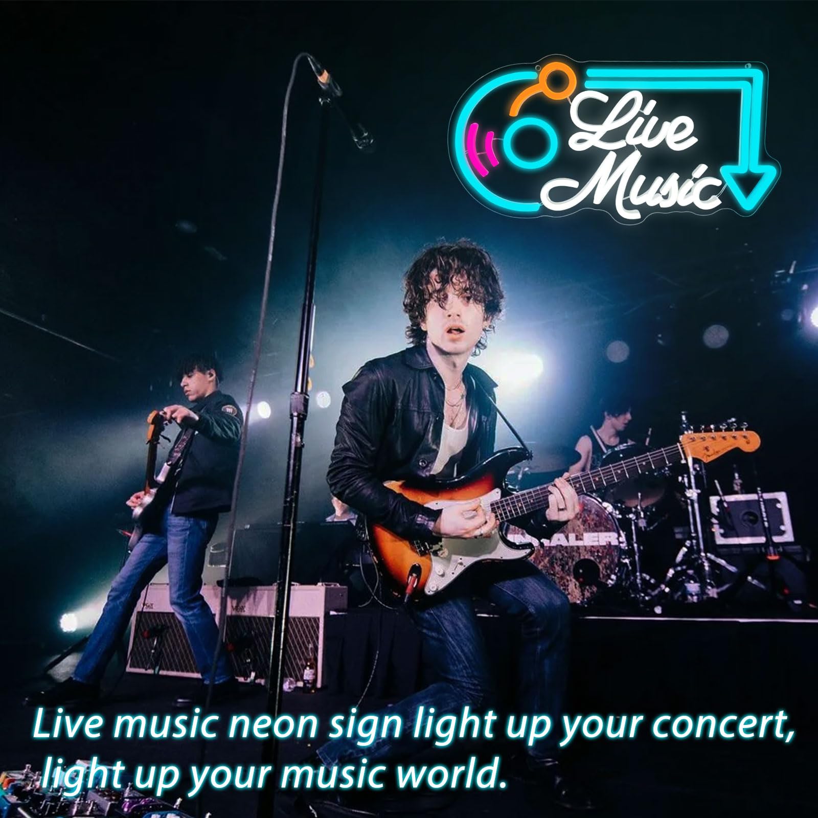 Nen Sign Live Music Neon Sign, Dimmable LED Light for Wall Decor, Handcrafted Music Studio/Bar Decor, Model NHD2308111, Color: Live Music