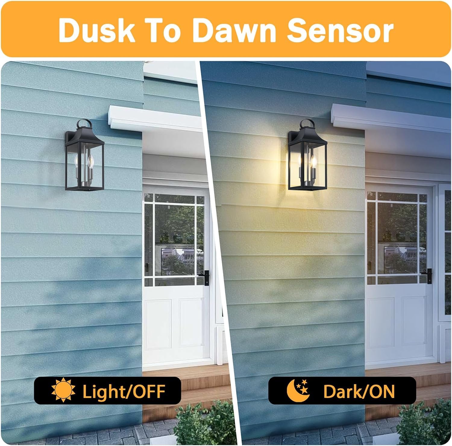 Myhxq 15" Dusk To Dawn Black Outdoor Wall Lantern 2-Light, Outside Modern Wall Sconce Light Fixture, Industrial Porch Light Wall Mount With E12 Sockets, Waterproof Exterior Lamp Lighting, Black