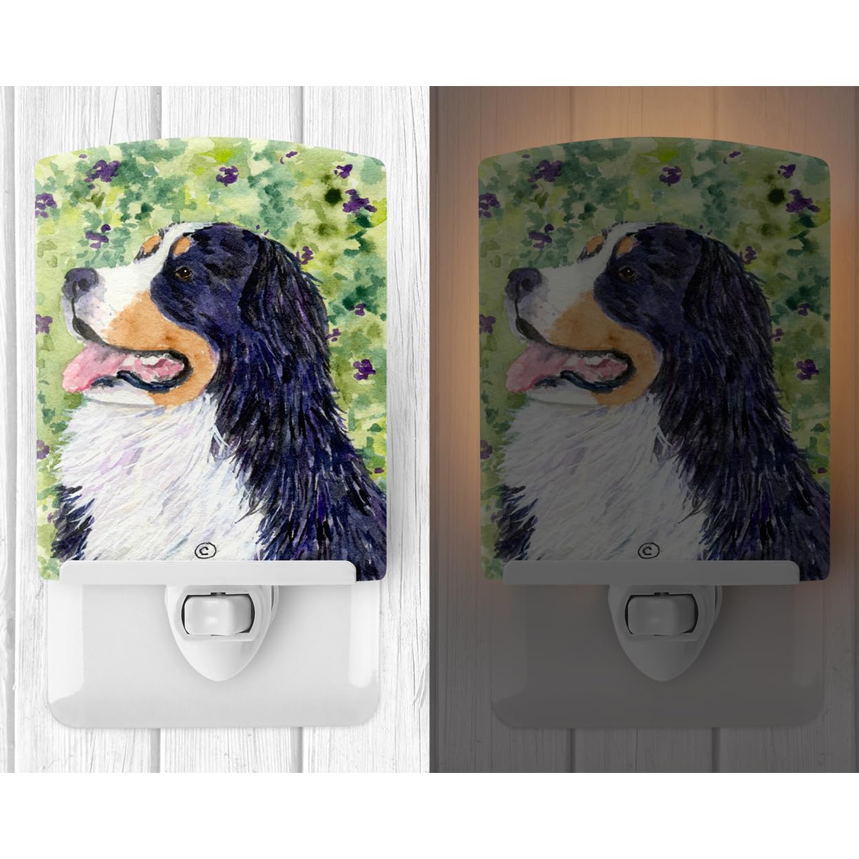 Caroline'S Treasures Ss8706Cnl Bernese Mountain Dog Ceramic Night Light Compact, Ul-Certified, Ideal For Bedroom, Bathroom, Nursery, Hallway, Kitchen, 6X4X3, Multicolor
