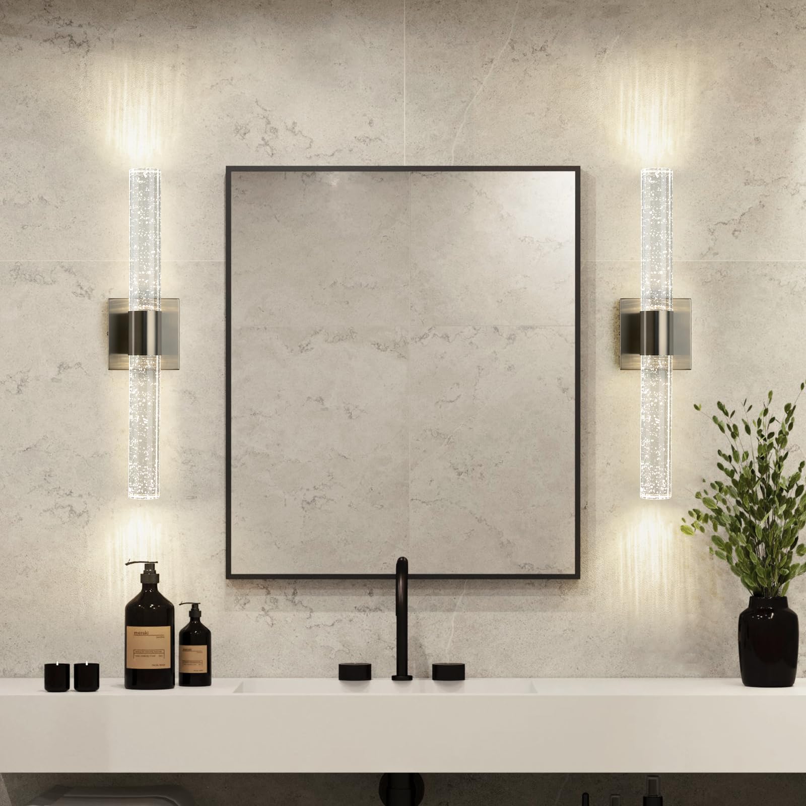CCYCOL Modern LED Wall Sconces, 4000K Dimmable, 18 Inch, Brushed Nickel, 2-Pack, Crystal Bathroom Vanity Light Fixture