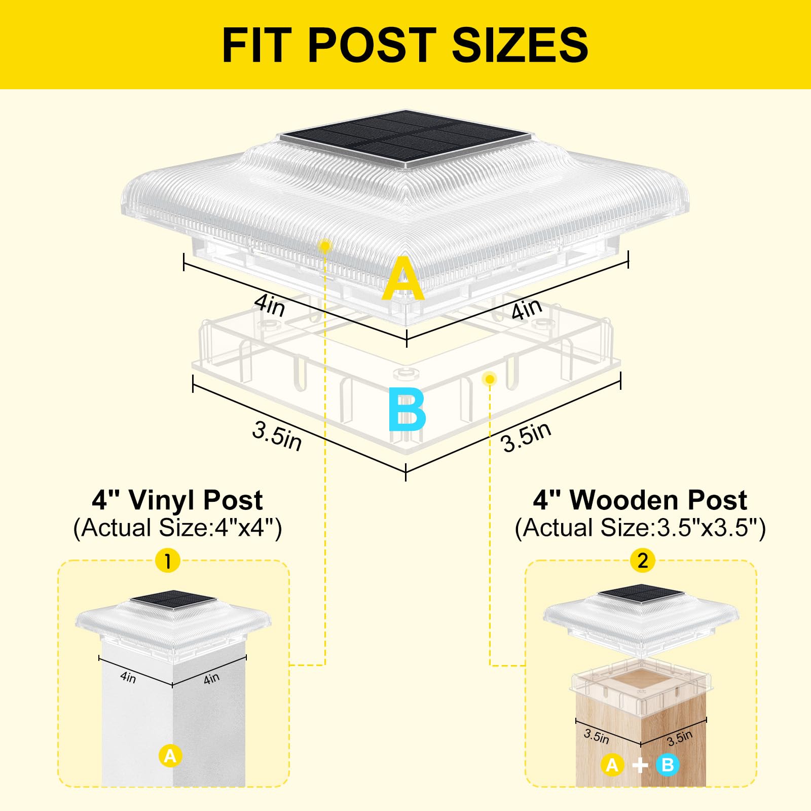 T-Sun 4X4 Solar Post Cap Lights  Fence Post Solar Lights Fit For 4X4 Vinyl Wooden Posts  Ip65 Waterproof Outdoor Lighting For Stairs Step  Deck  Patio  Garden (12 Packs  Transparent  Warm White)