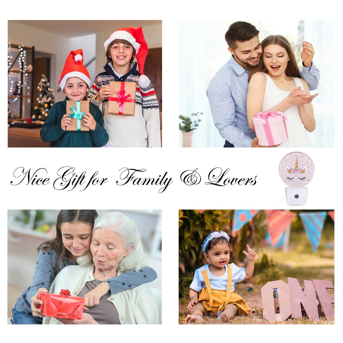 Ekobla Unicorn Pink Night Light Gold Golden Polk Dots Stars Night Lights Plug Into Wall With Dusk To Dawn Sensor Round Led Lamp For Teen Girls Fun Novelty Gift