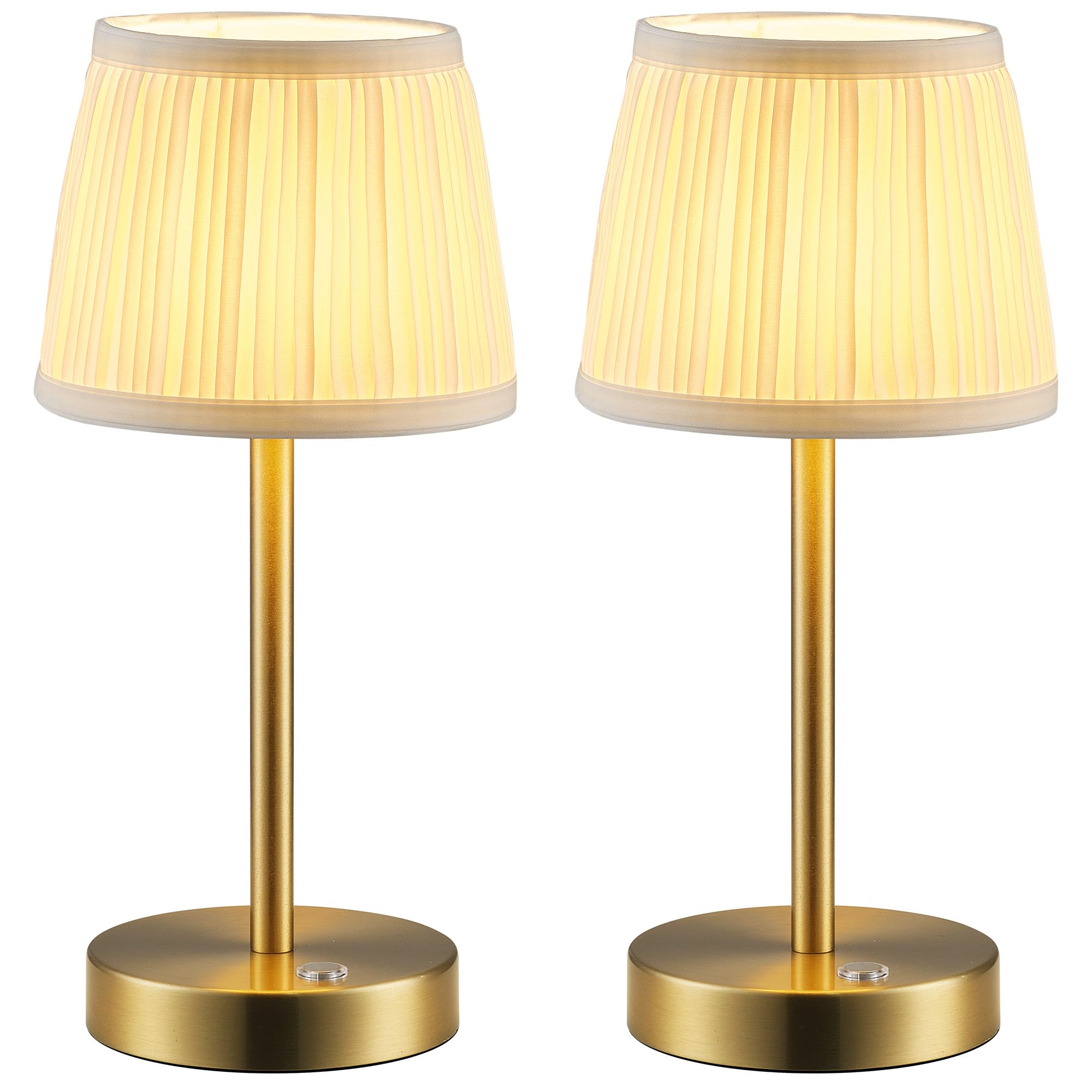 Pusu 2 Pack Cordless Led Gold Table Lamps  Rechargeable 4000Mah 3 Way Dimmable Bedside Small Lamp With Fabric Shade  Lighting For Bedroom  Kids Room  Bathroom  Kitchen  Decor  Gift  Night Light