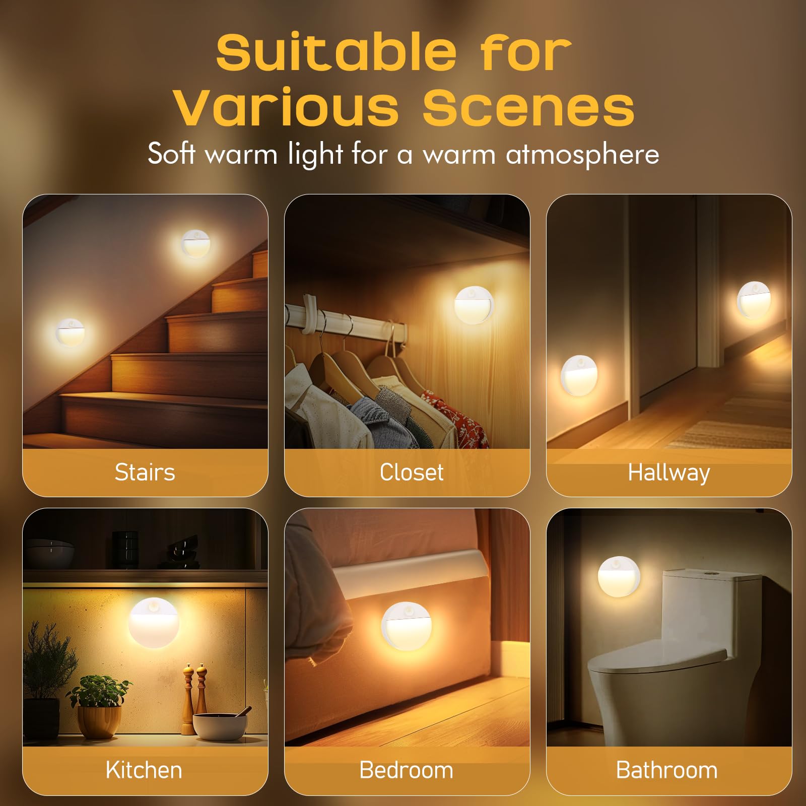 Guankai 12 Pack Motion Sensor Stair Lights, Battery Operated LED Puck Lights, White Plastic, Ideal for Indoor Steps, Cabinets, Hallways